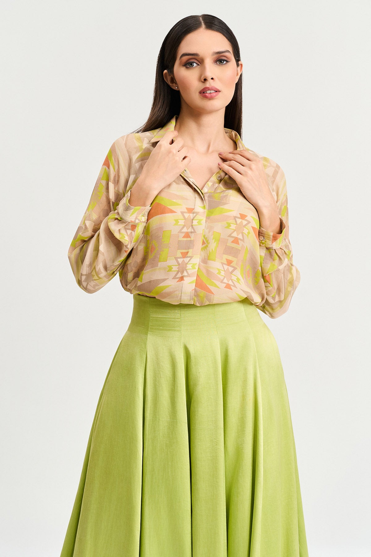 Lime Green Viscose Long Skirt