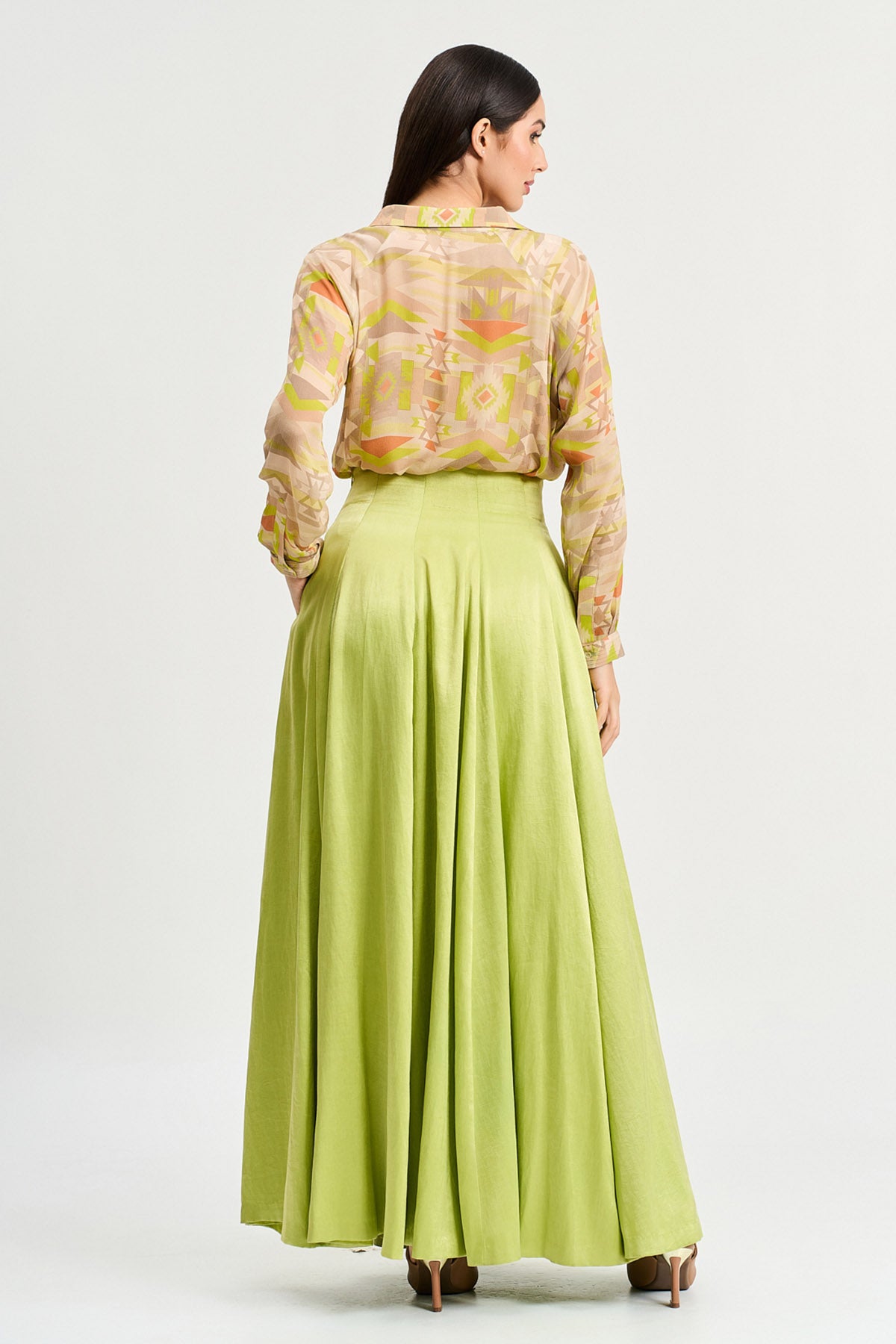 Lime Green Viscose Long Skirt