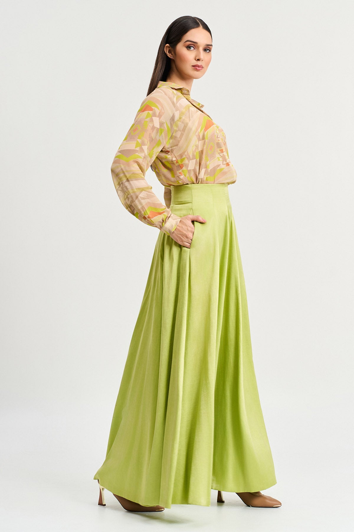 Lime Green Viscose Long Skirt