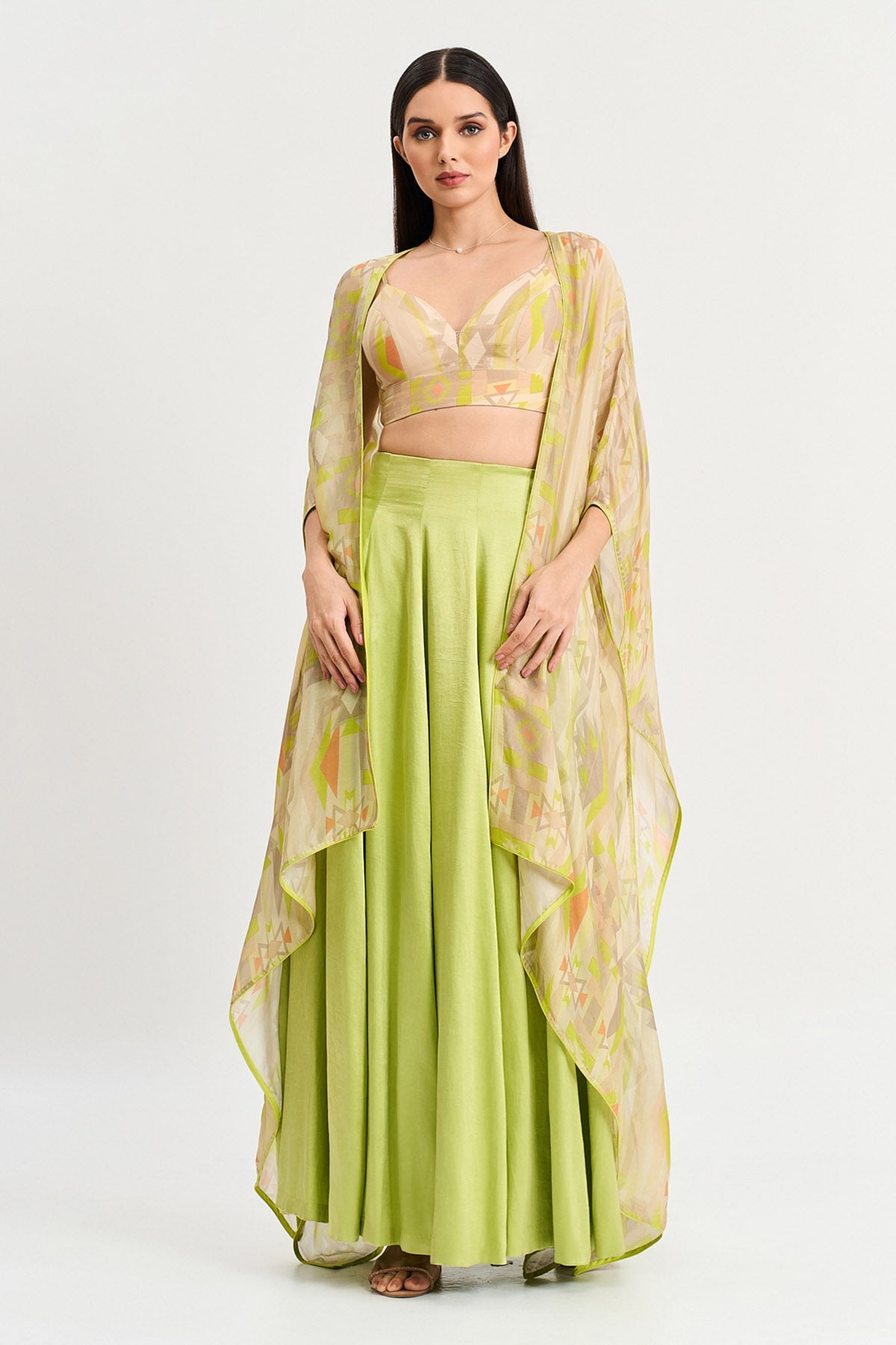 Buy Lime Green Viscose Printed Cape by Koswi for women online at ScrollnShops