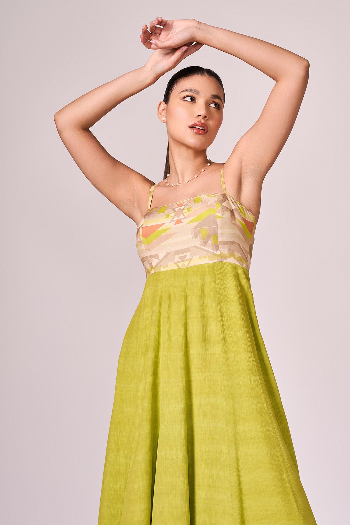 Lime Green Viscose Printed Dress