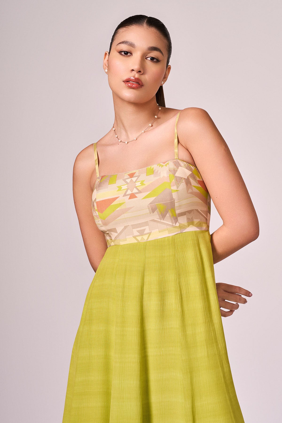 Lime Green Viscose Printed Dress