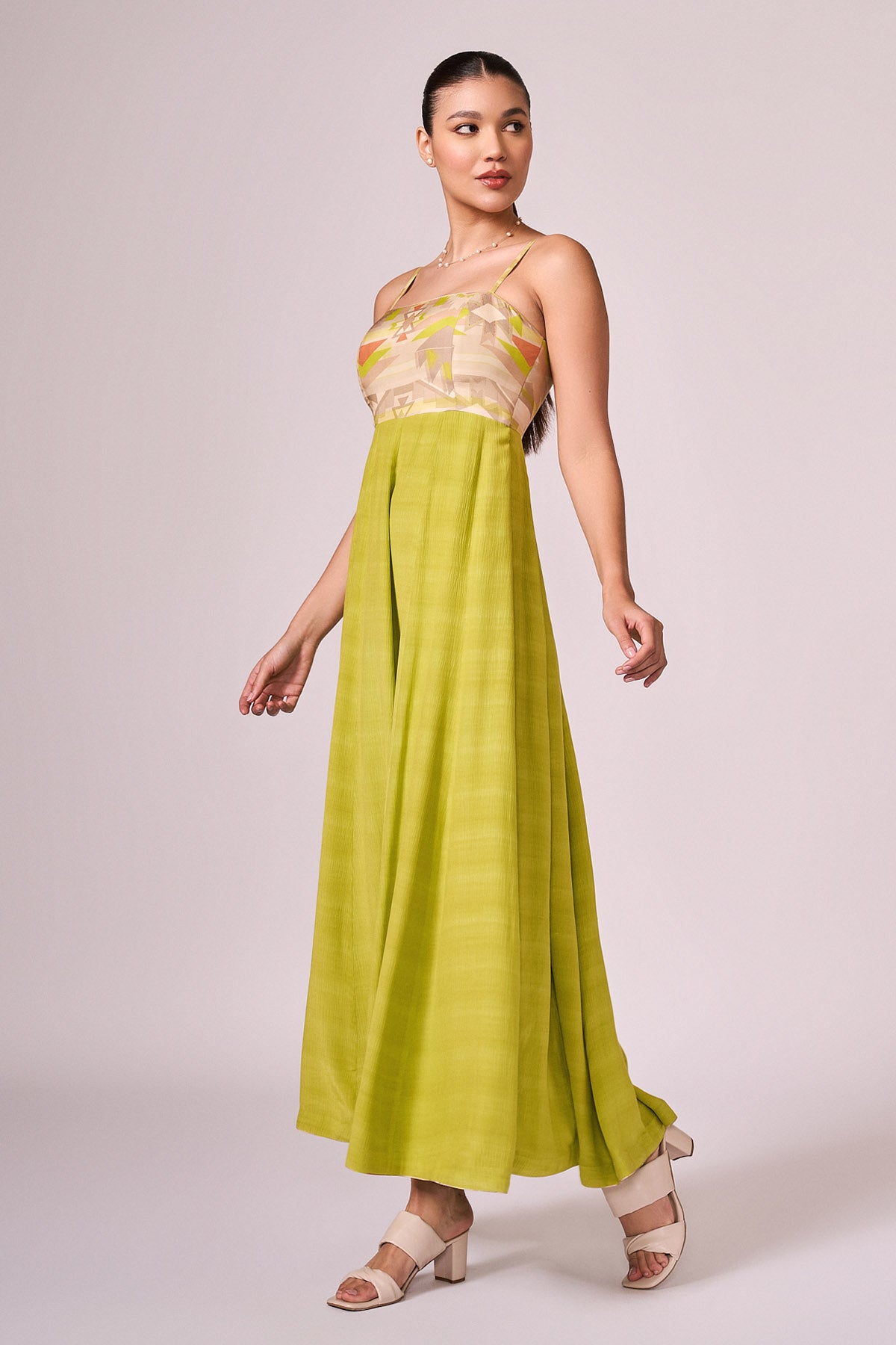 Lime Green Viscose Printed Dress