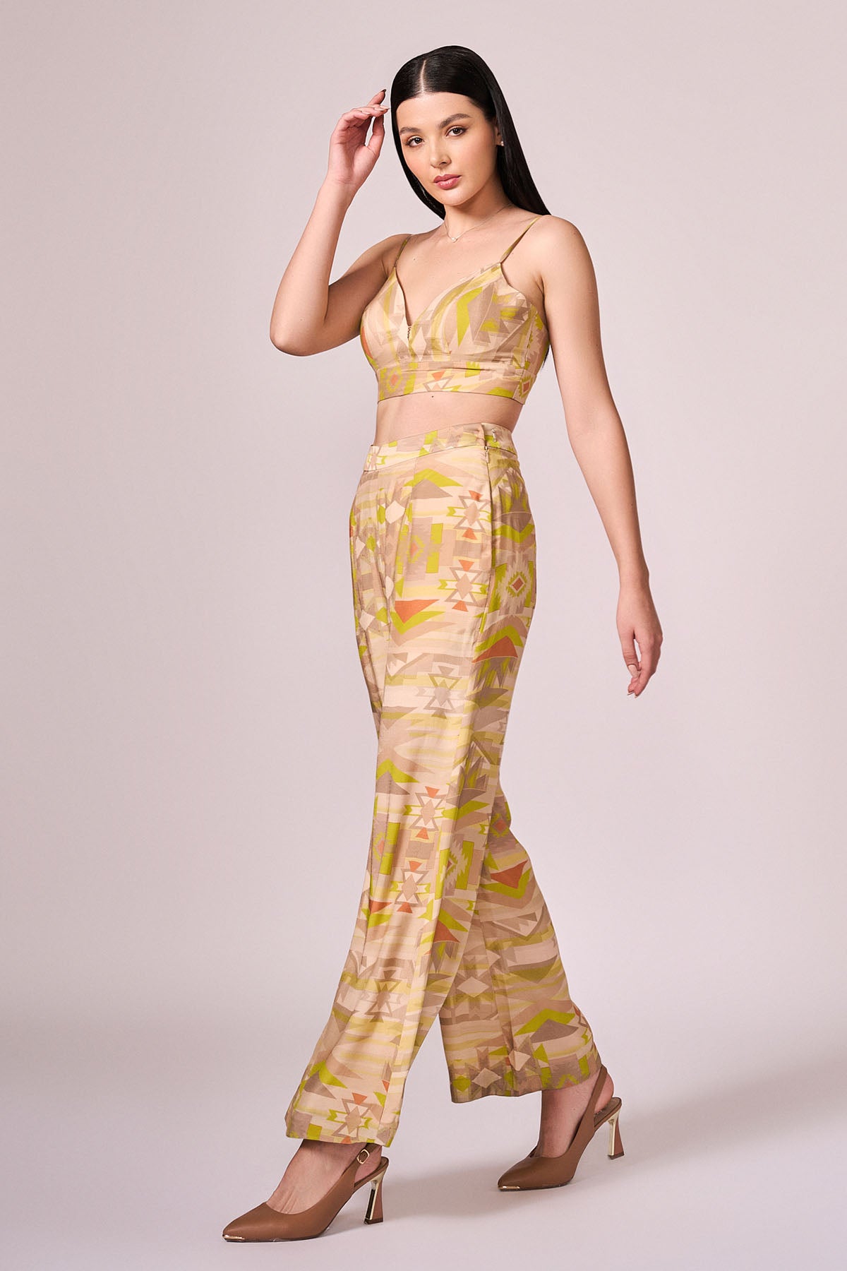 Lime Green Viscose Printed Pants