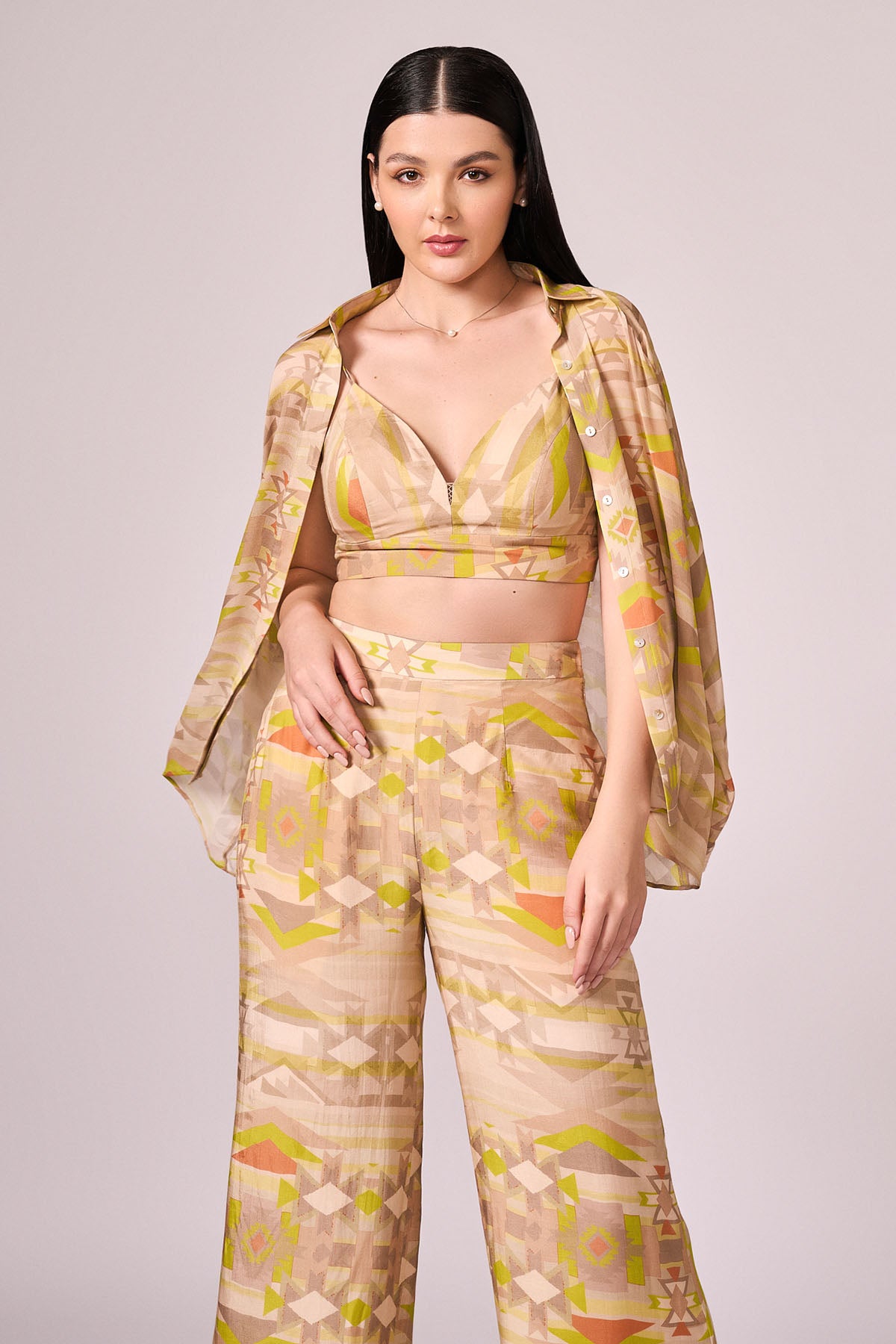 Lime Green Viscose Printed Pants