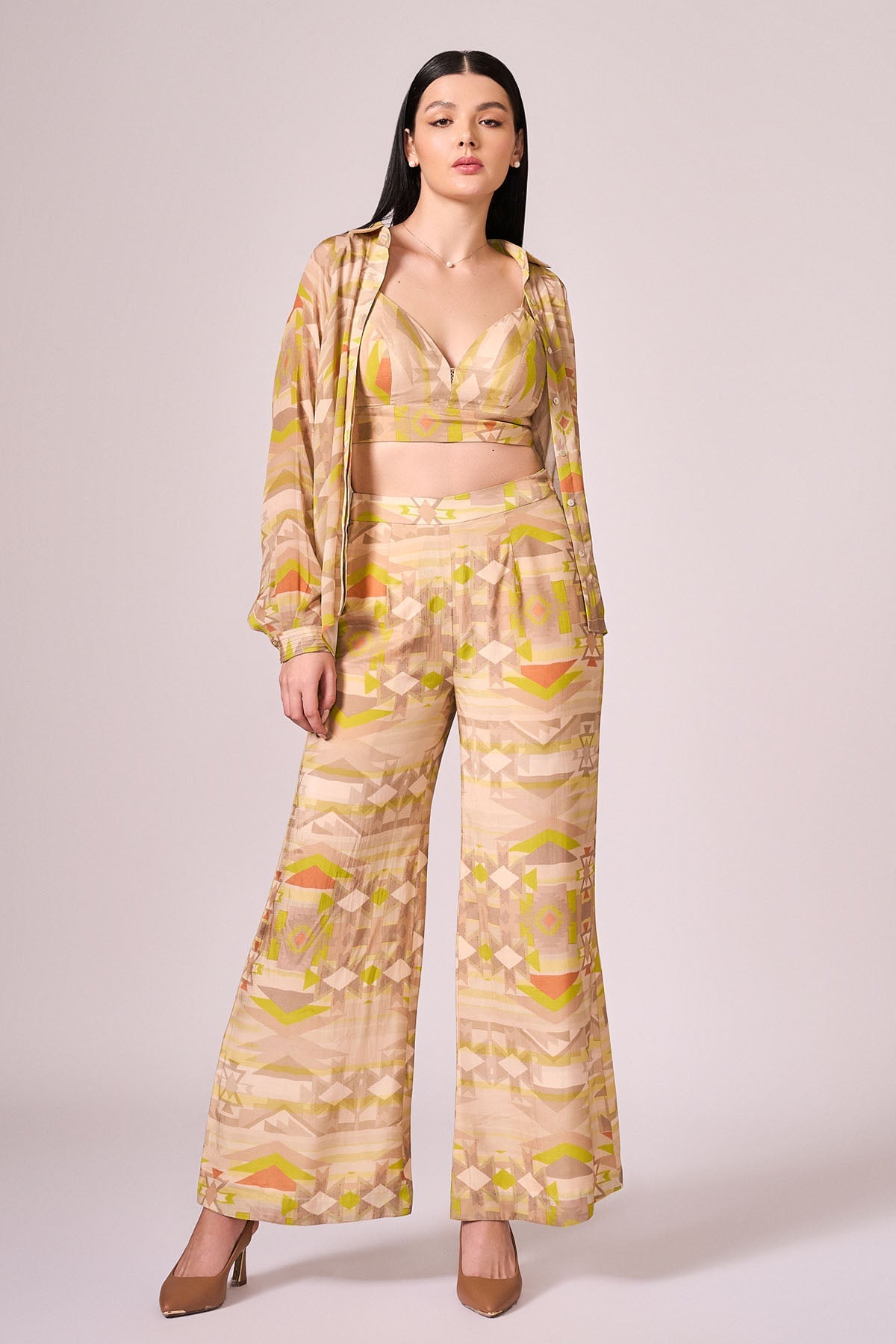 Buy Lime Green Viscose Printed Pants by Koswi for women online at ScrollnShops