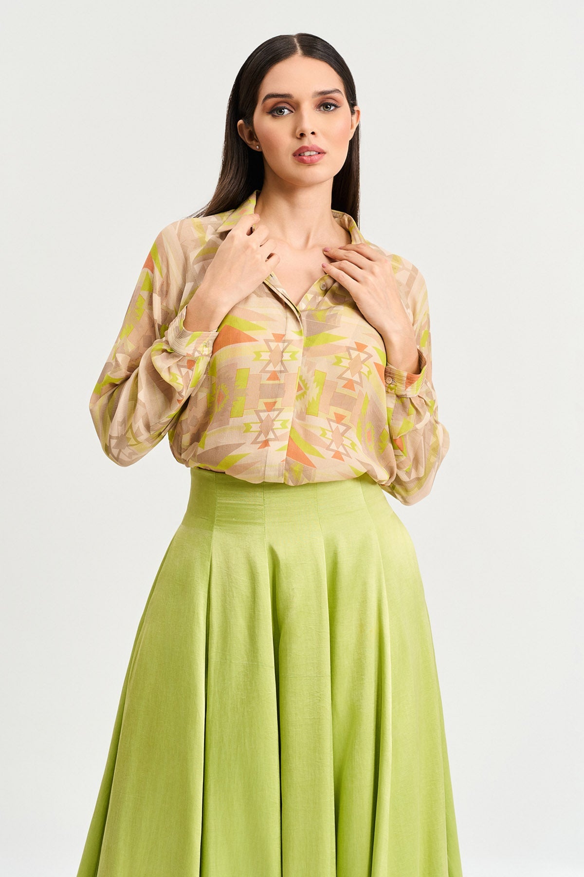 Buy Lime Green Viscose Printed Shirt by Koswi for women online at ScrollnShops