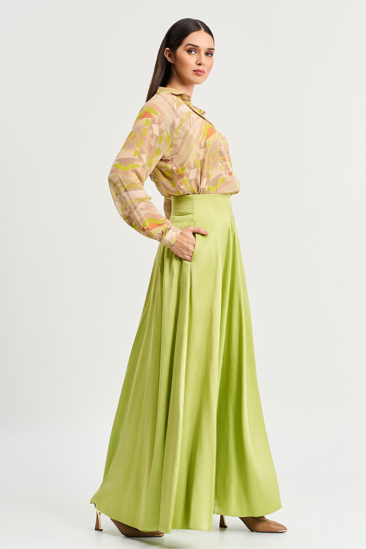 Lime Green Viscose Printed Shirt