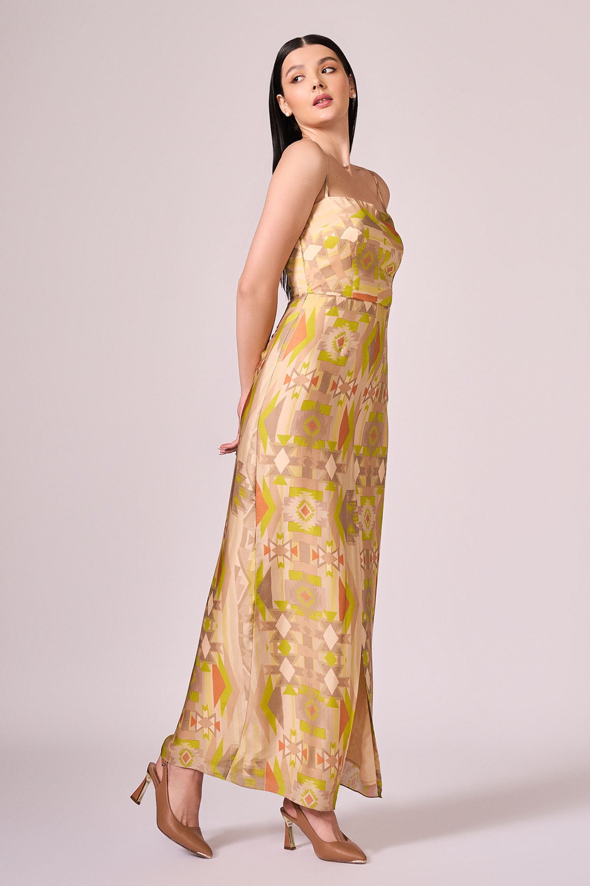 Lime Green Viscose Slit Dress