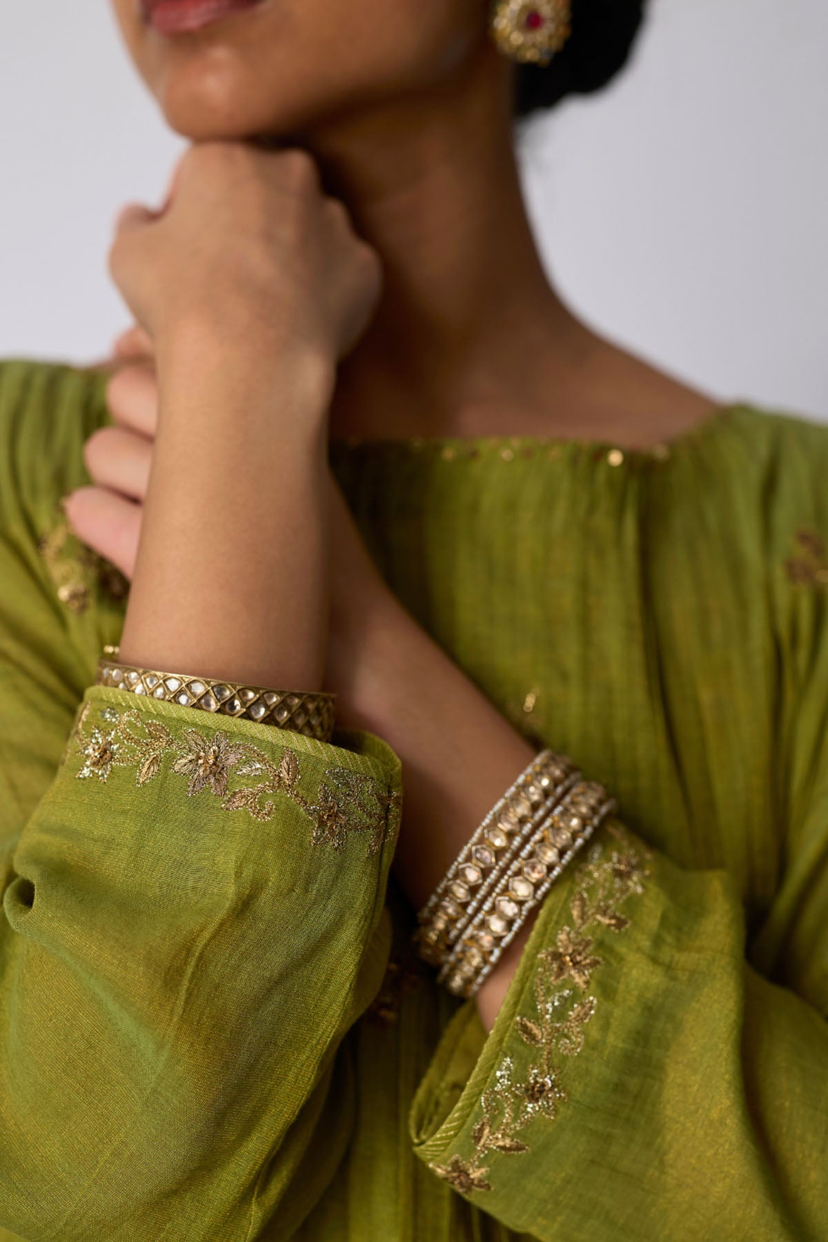 Lime Green Zardozi Kurta Set