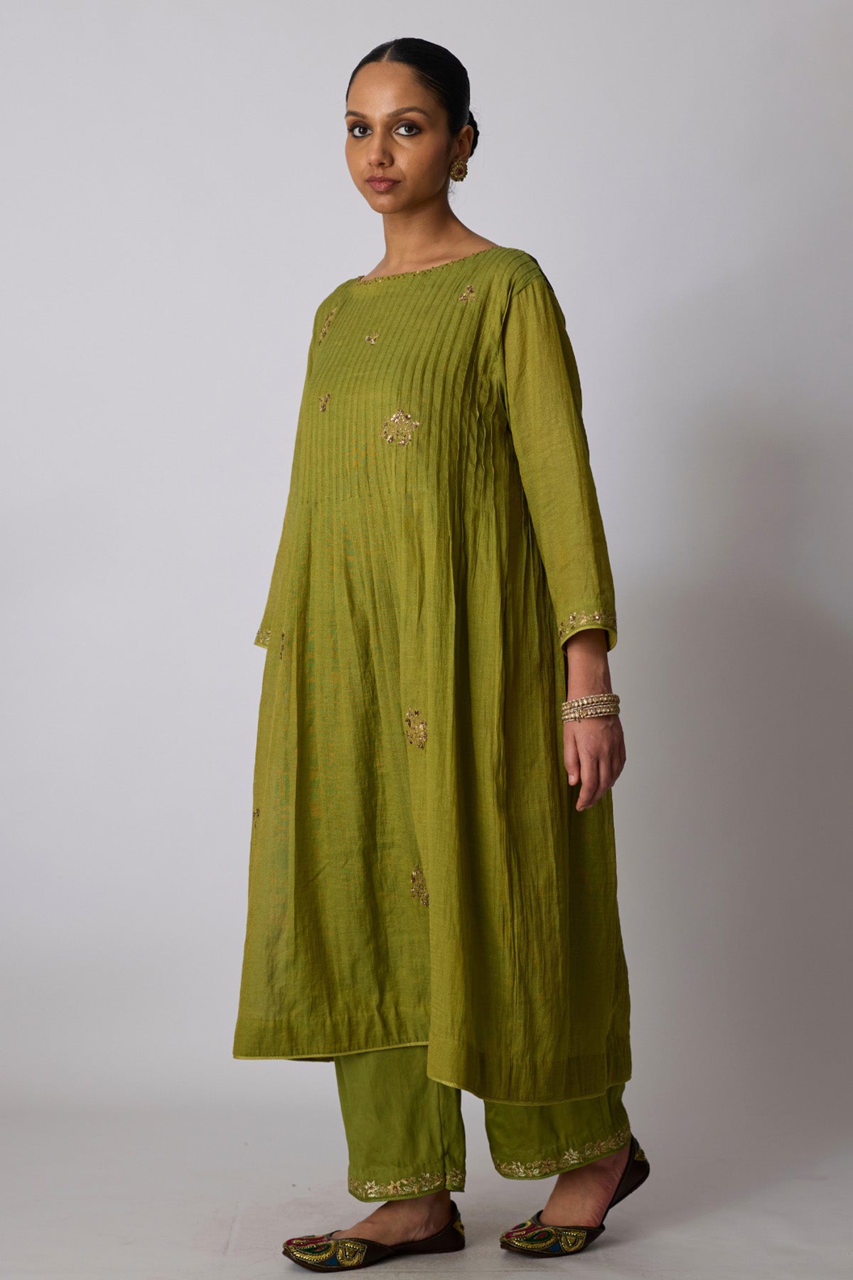Lime Green Zardozi Kurta Set