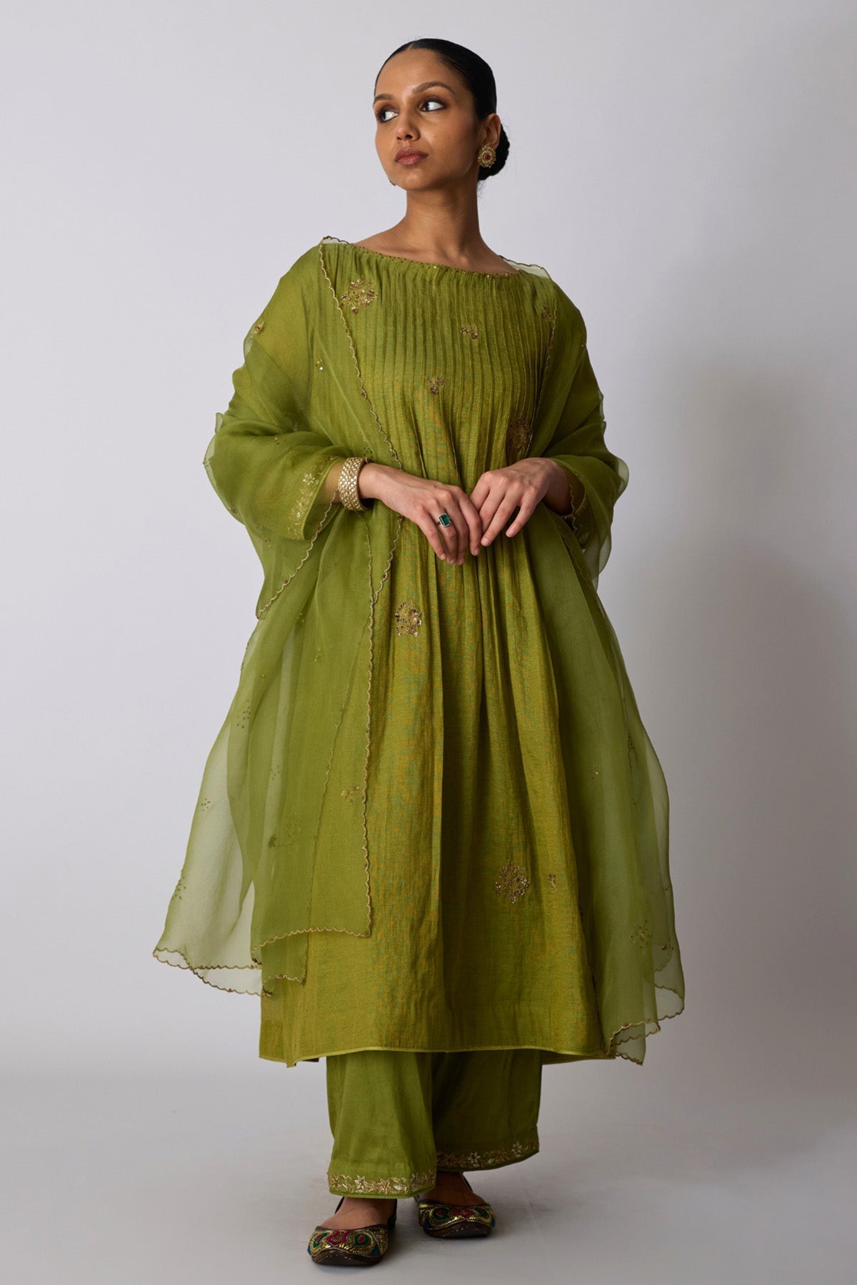 Buy Lime Green Zardozi Kurta Set for women by Rhua India online available at scrollnshops