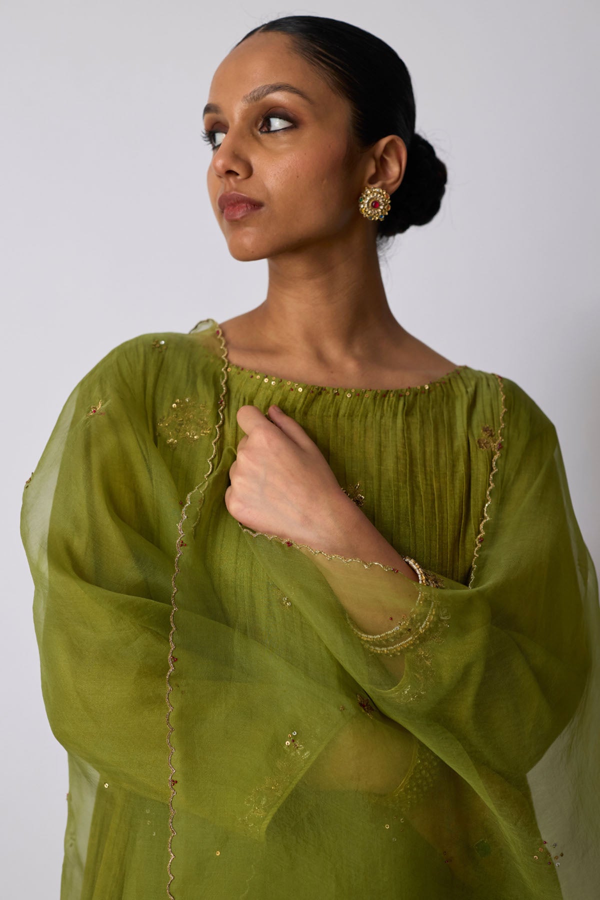 Lime Green Zardozi Kurta Set