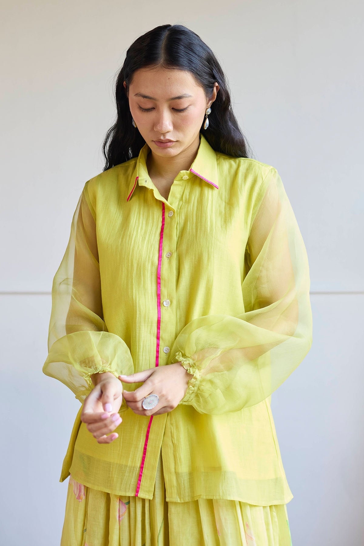 Buy Lime Handwoven Chanderi Shirt by Juanita by Shubhda for women online at ScrollnShops