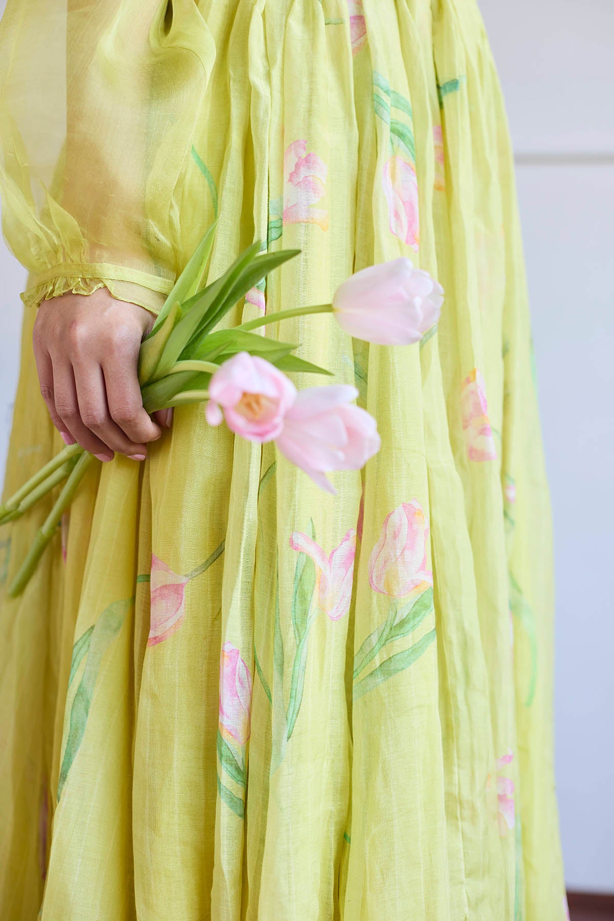 Lime Handwoven Chanderi Skirt