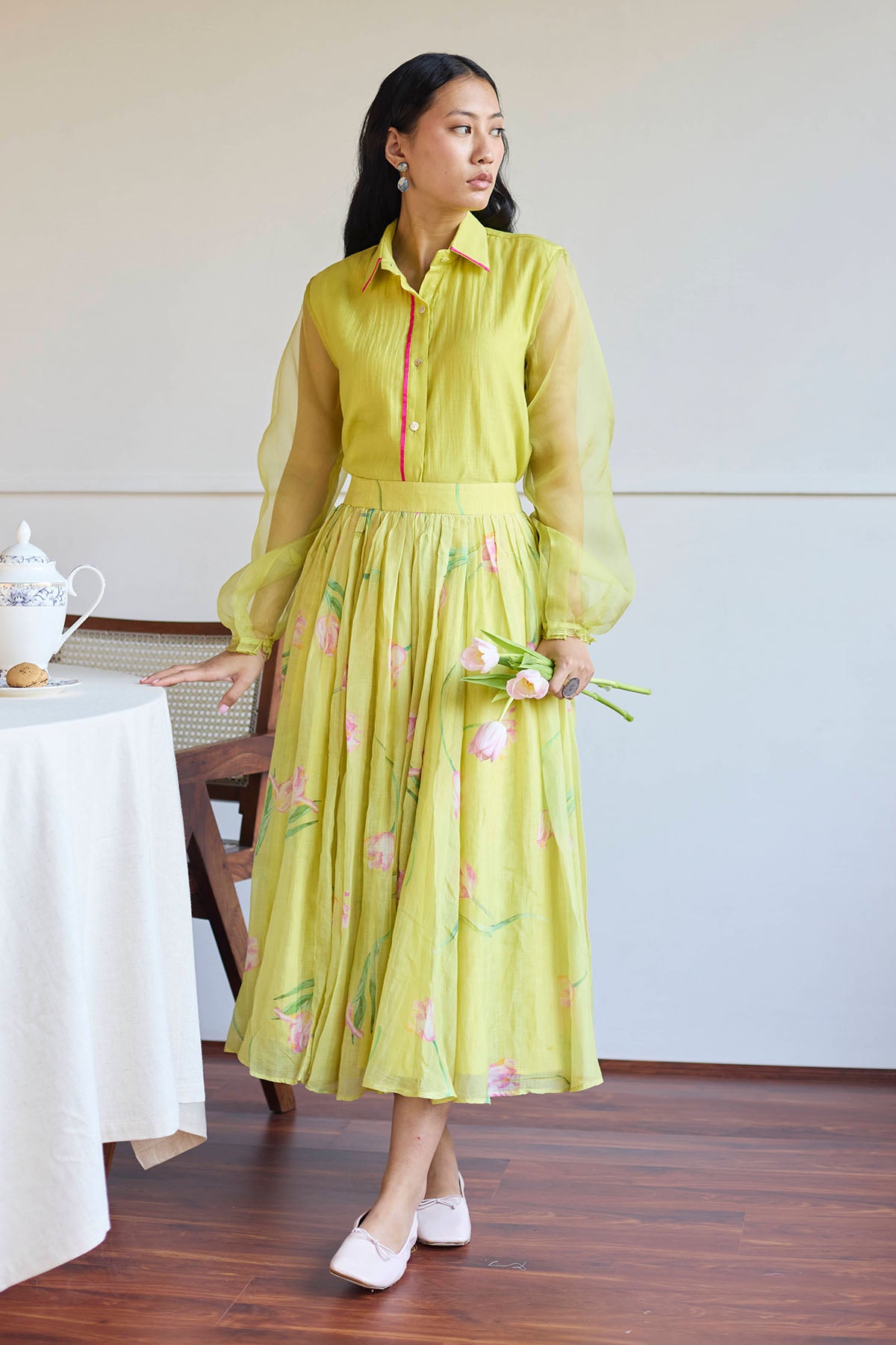 Lime Handwoven Chanderi Skirt