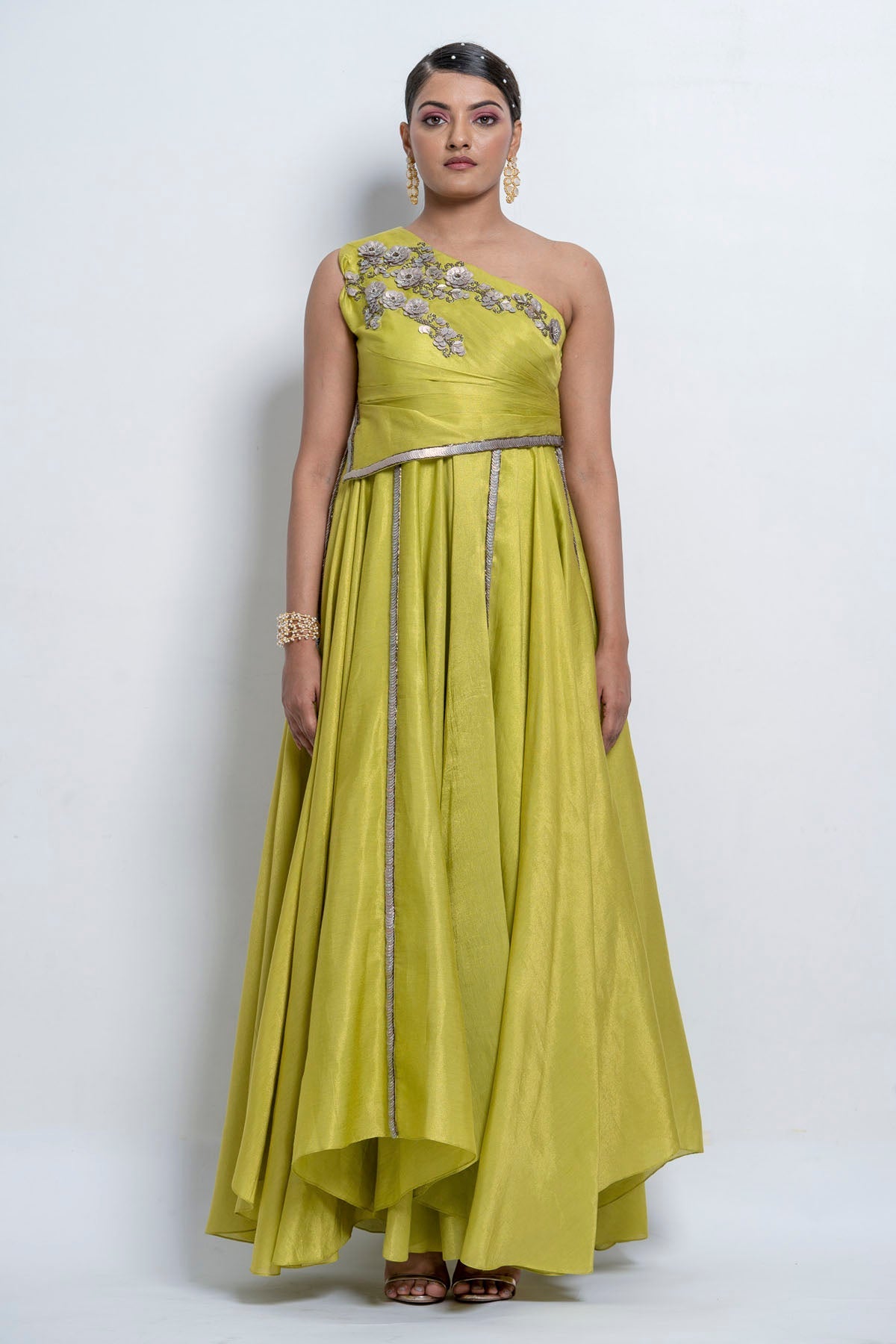 Lime One Shoulder Gown at ScrollnShops