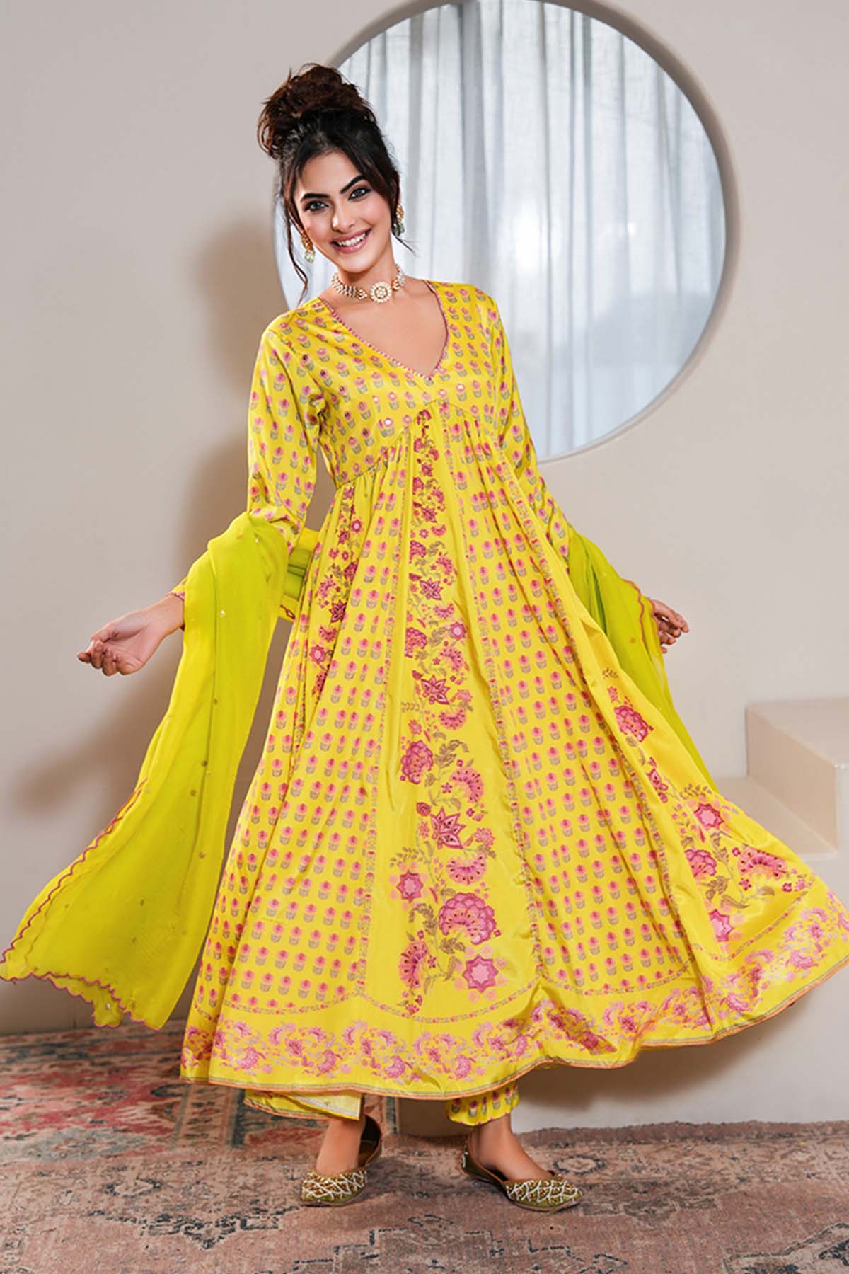 Lime Organza Pearl Work Dupatta