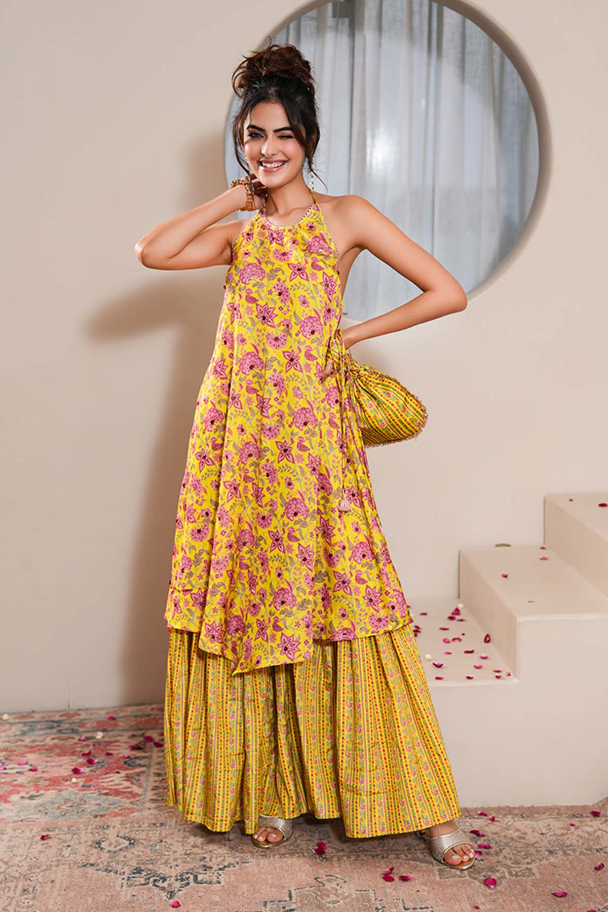 Lime Printed Backless Kurta