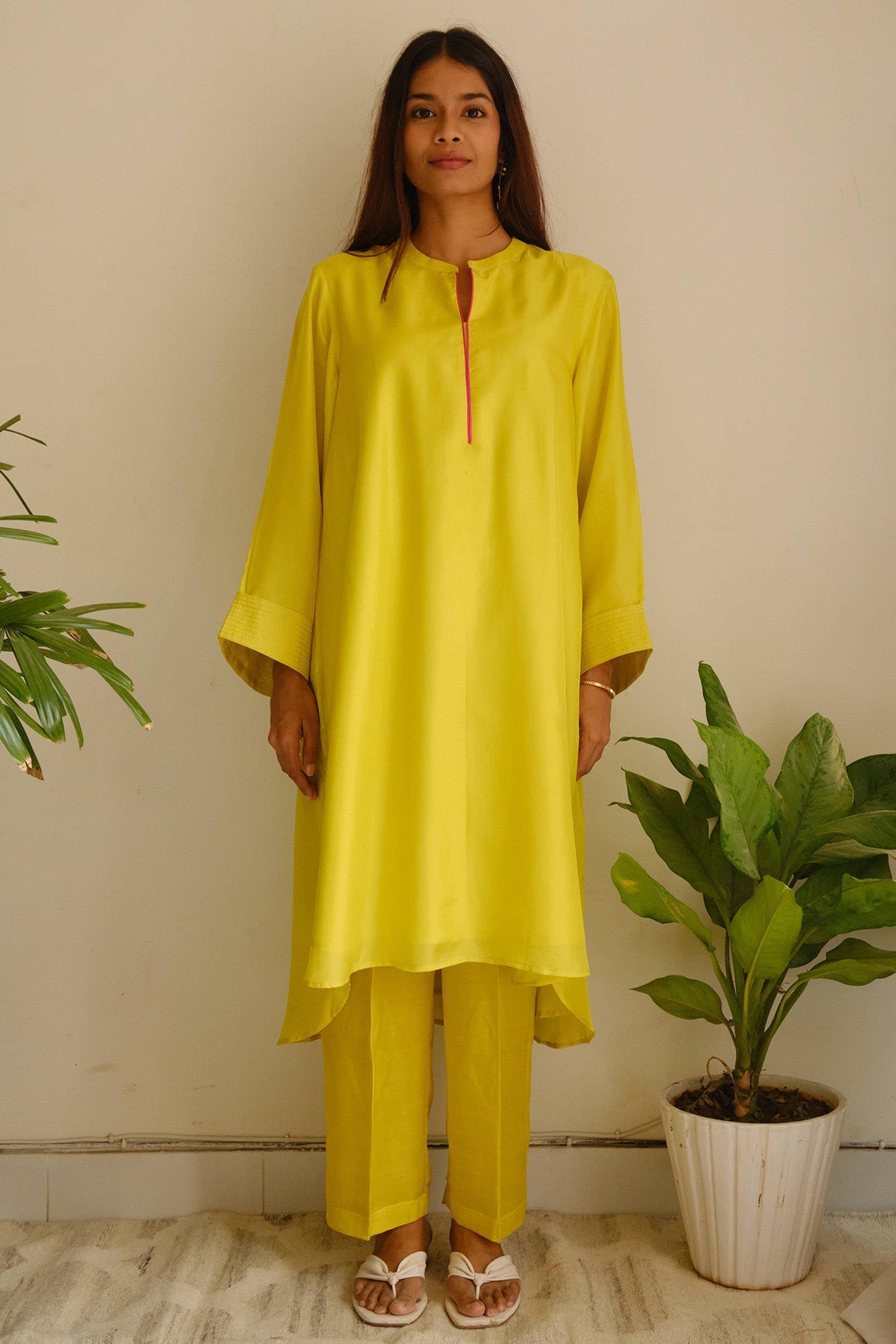 Buy Lime Silk Zari Detail Kurta Set for women by Juanita by Shubhda online available at scrollnshops