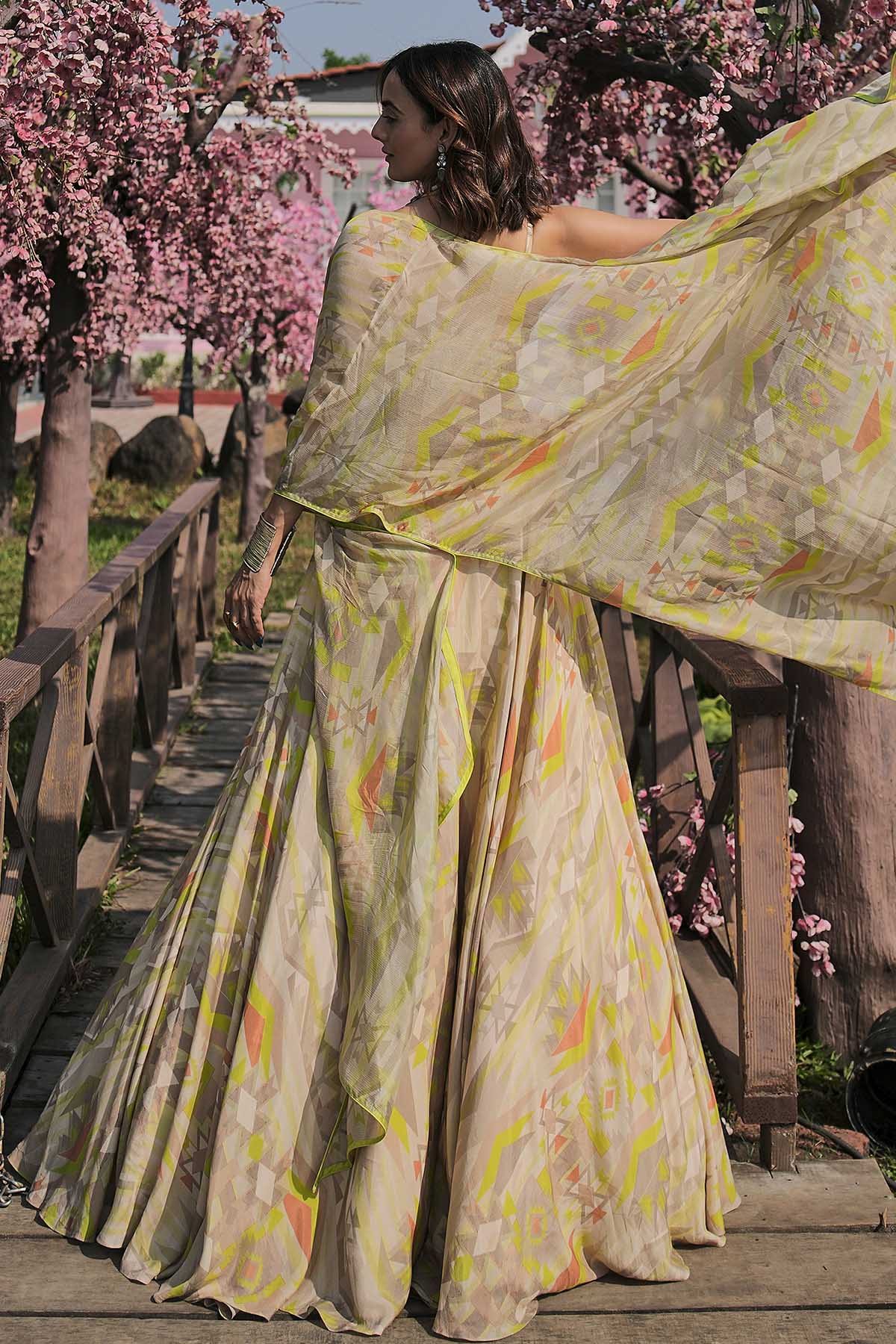 Lime Viscose Print Lehenga Set