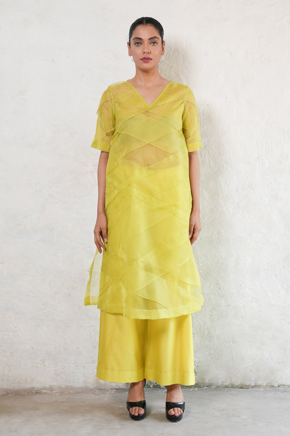 Lime Yellow A-Line Kurta & Pants
