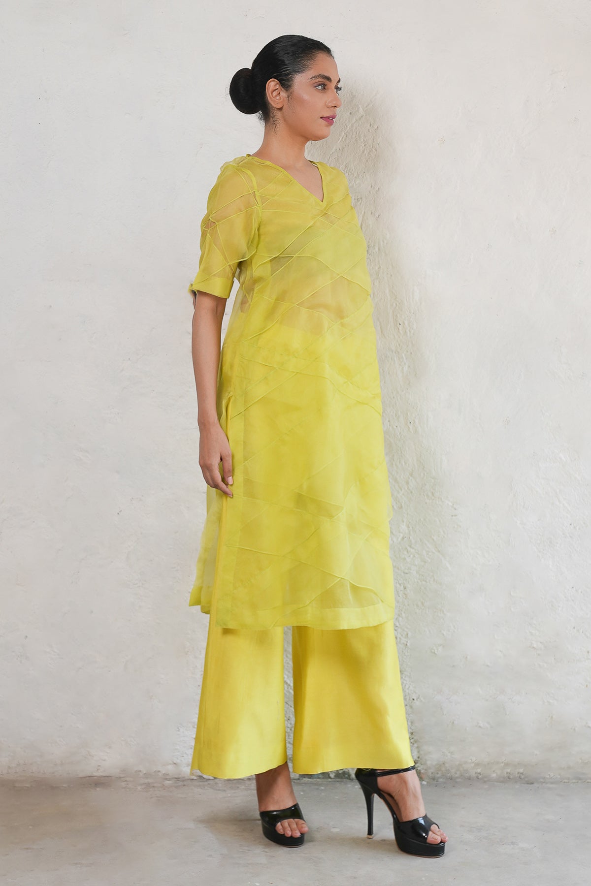 Lime Yellow A-Line Kurta & Pants