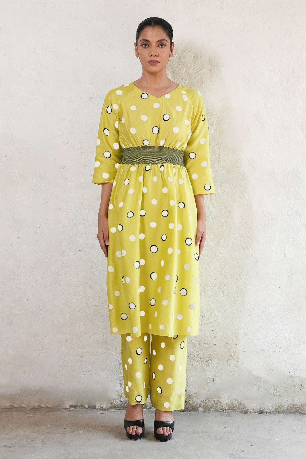 Lime Yellow Aari Work Kurta Set