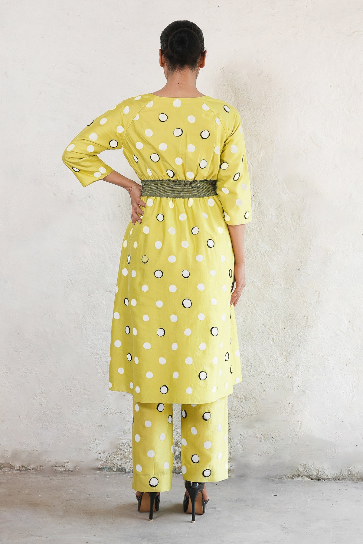 Lime Yellow Aari Work Kurta Set