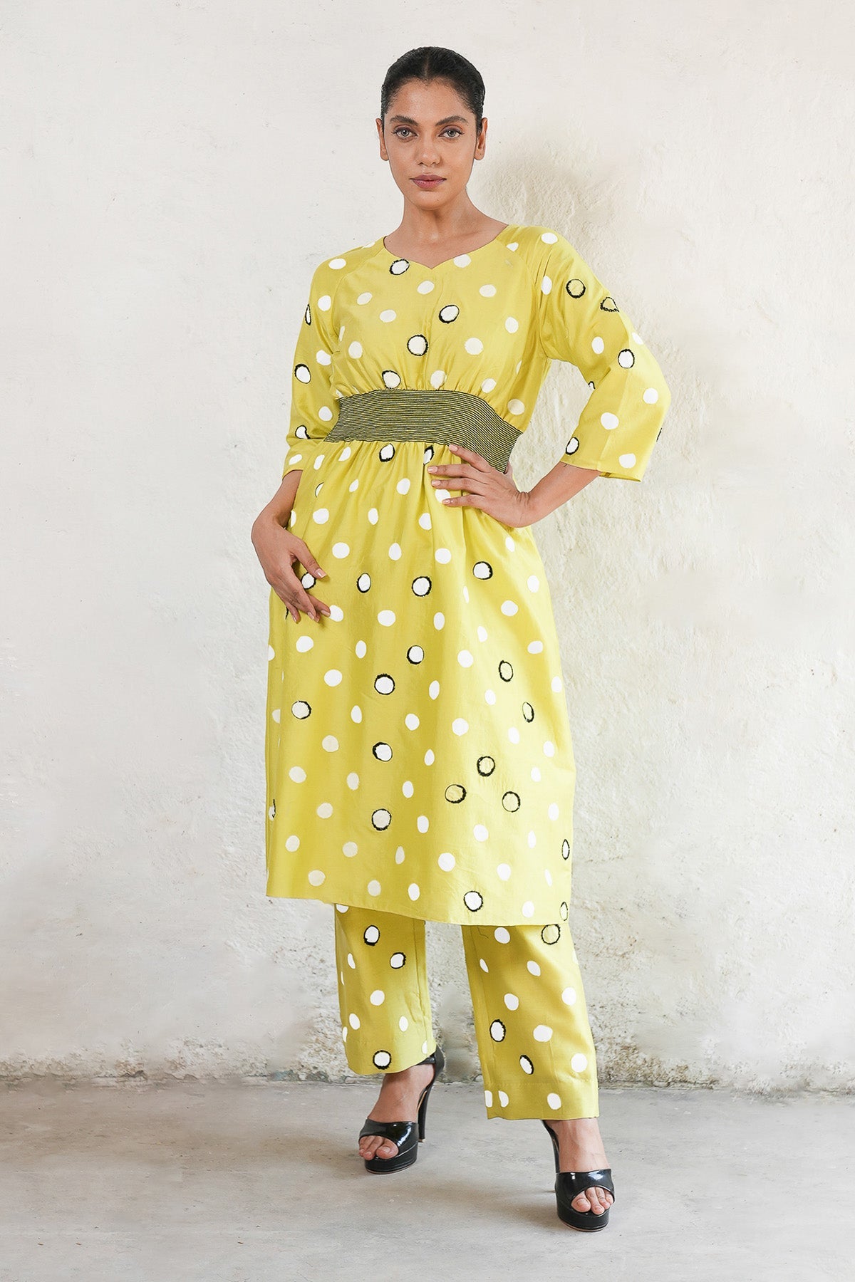 Buy Lime Yellow Aari Work Kurta Set by Saksham Neharicka for women online at ScrollnShops