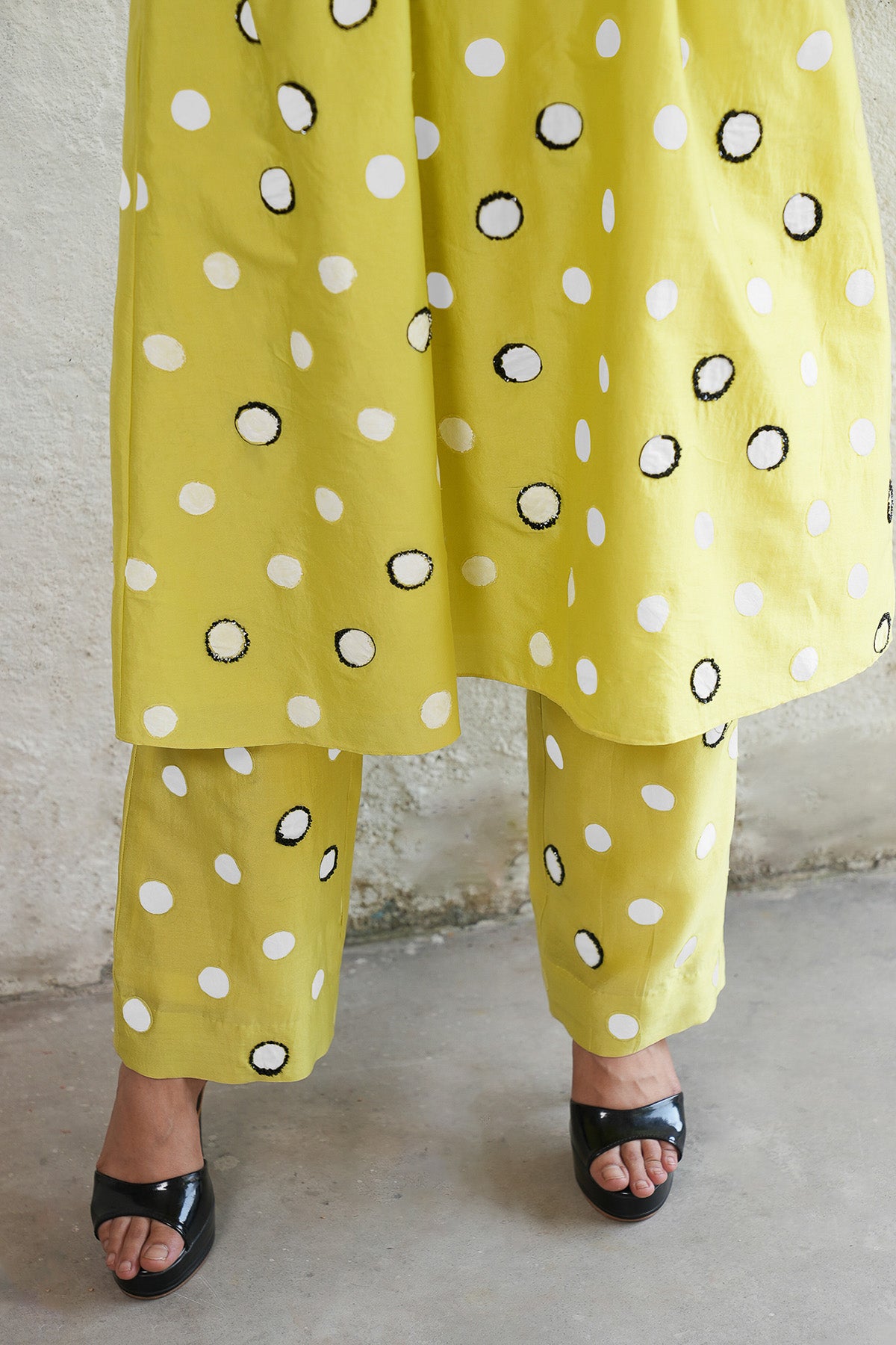 Lime Yellow Aari Work Kurta Set