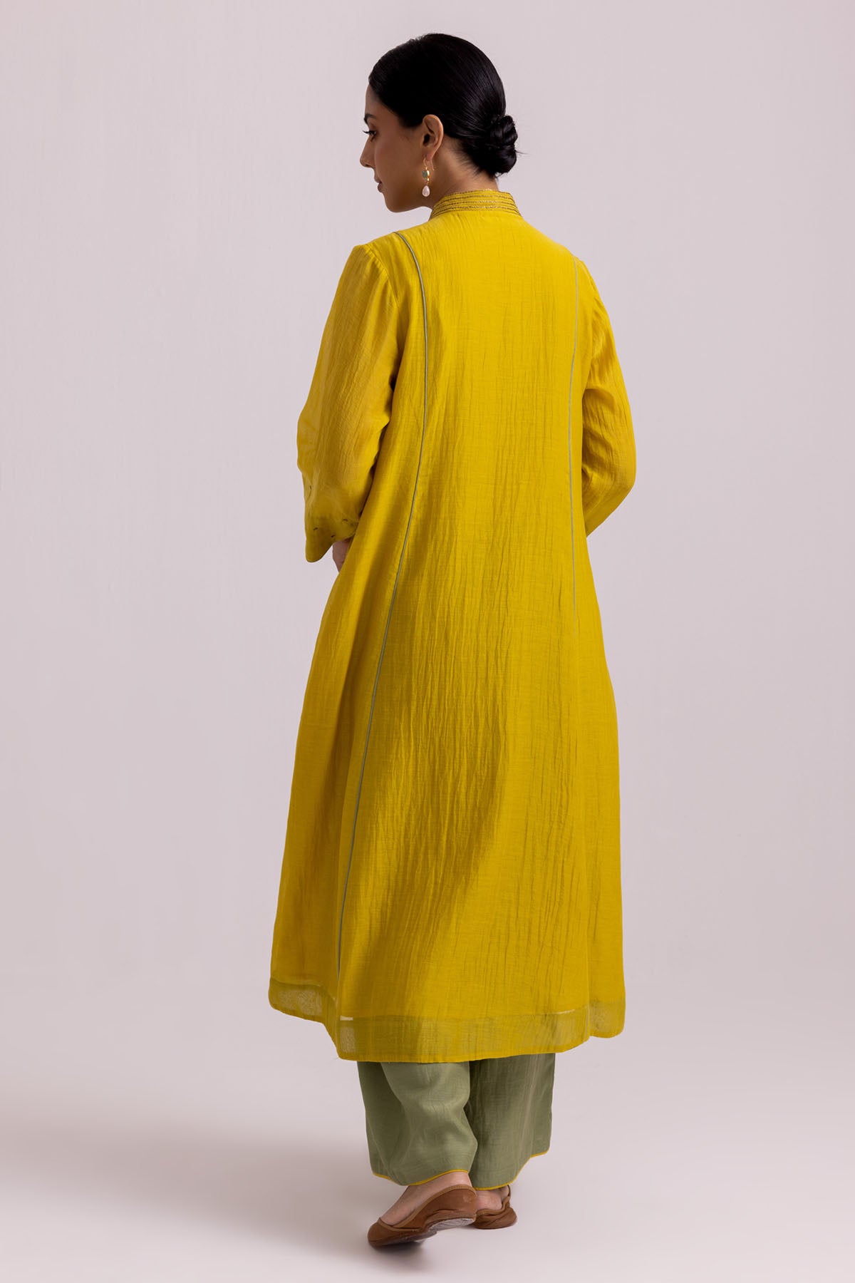 Lime Yellow Chanderi Kurta Set