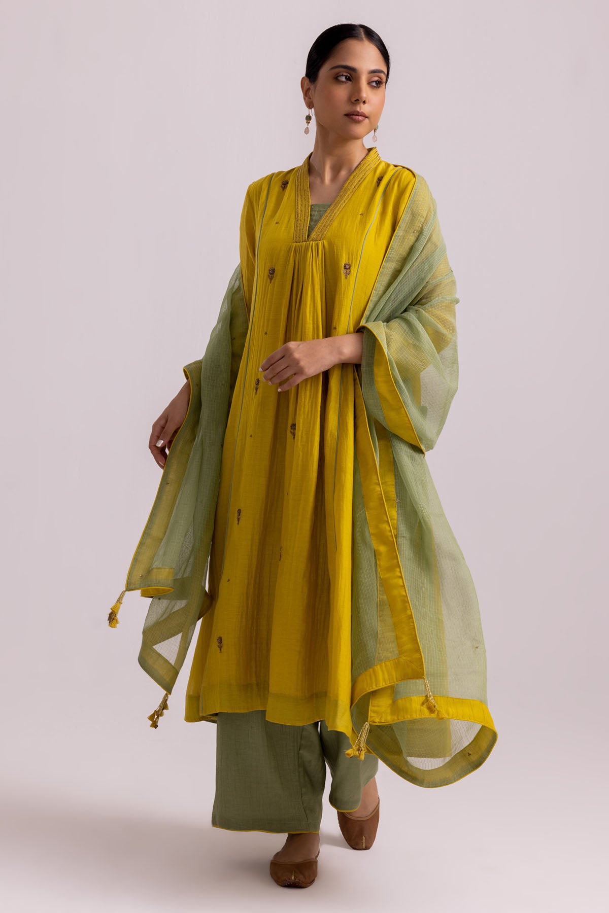 Lime Yellow Chanderi Kurta Set