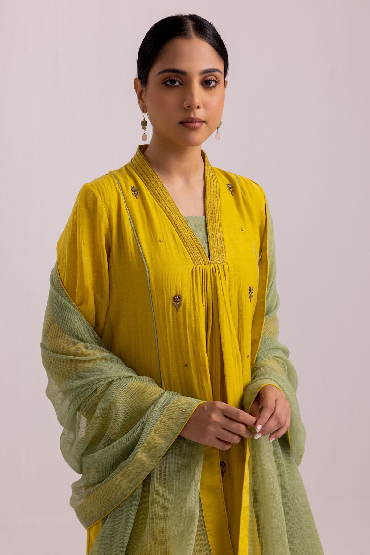 Lime Yellow Chanderi Kurta Set