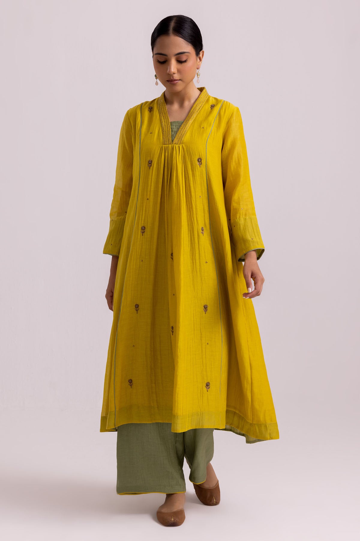 Lime Yellow Chanderi Kurta Set