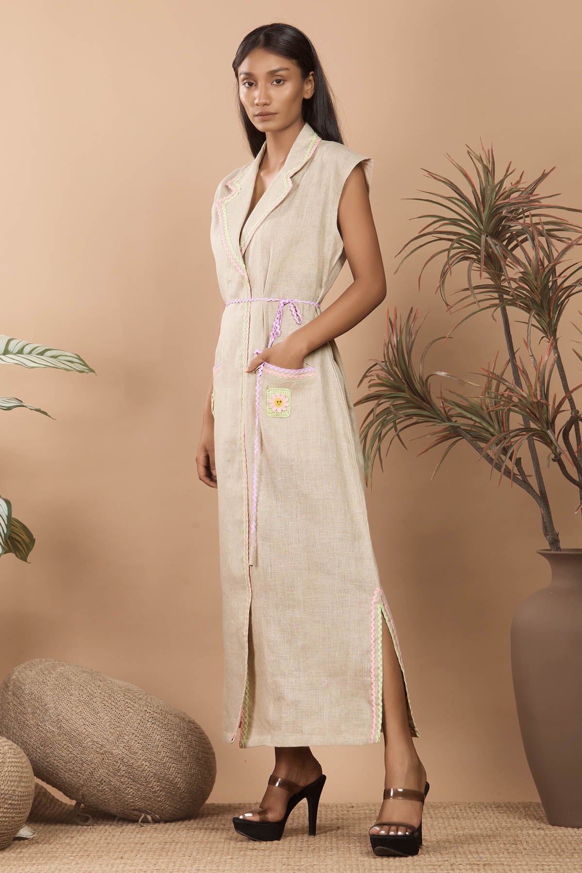 Linen Beige Blazer Style Dress