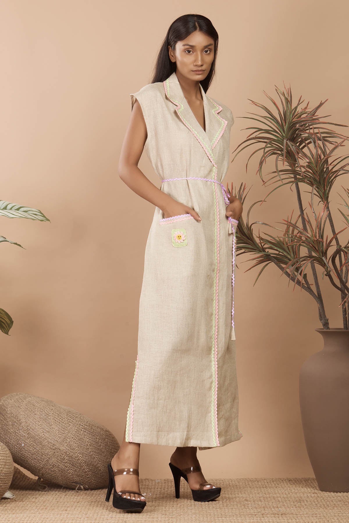 Linen Beige Blazer Style Dress