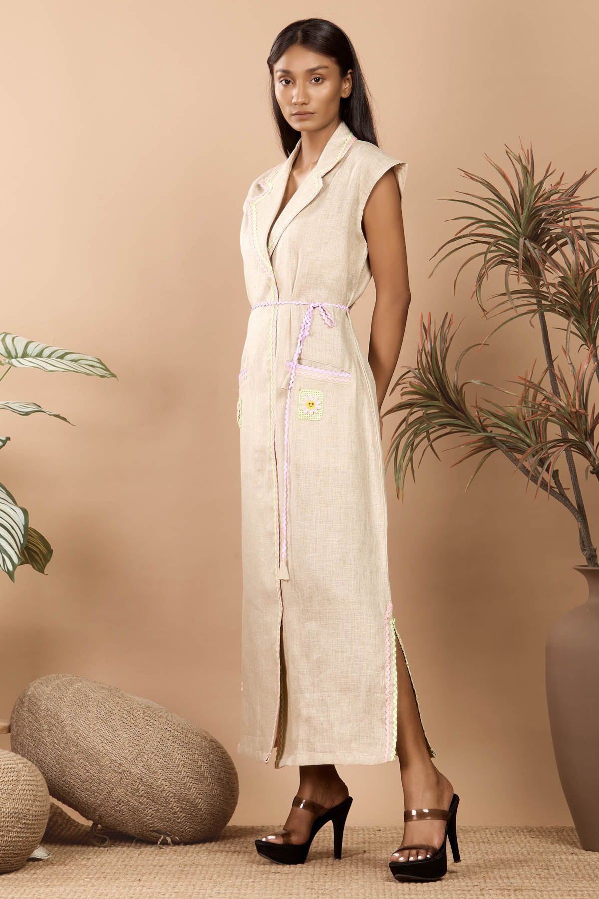 Linen Beige Blazer Style Dress