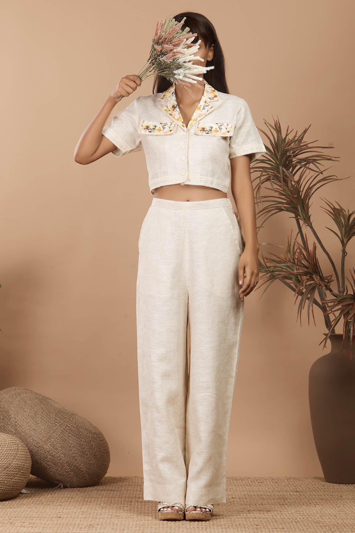 Linen Cream Crochet Co-ord Set