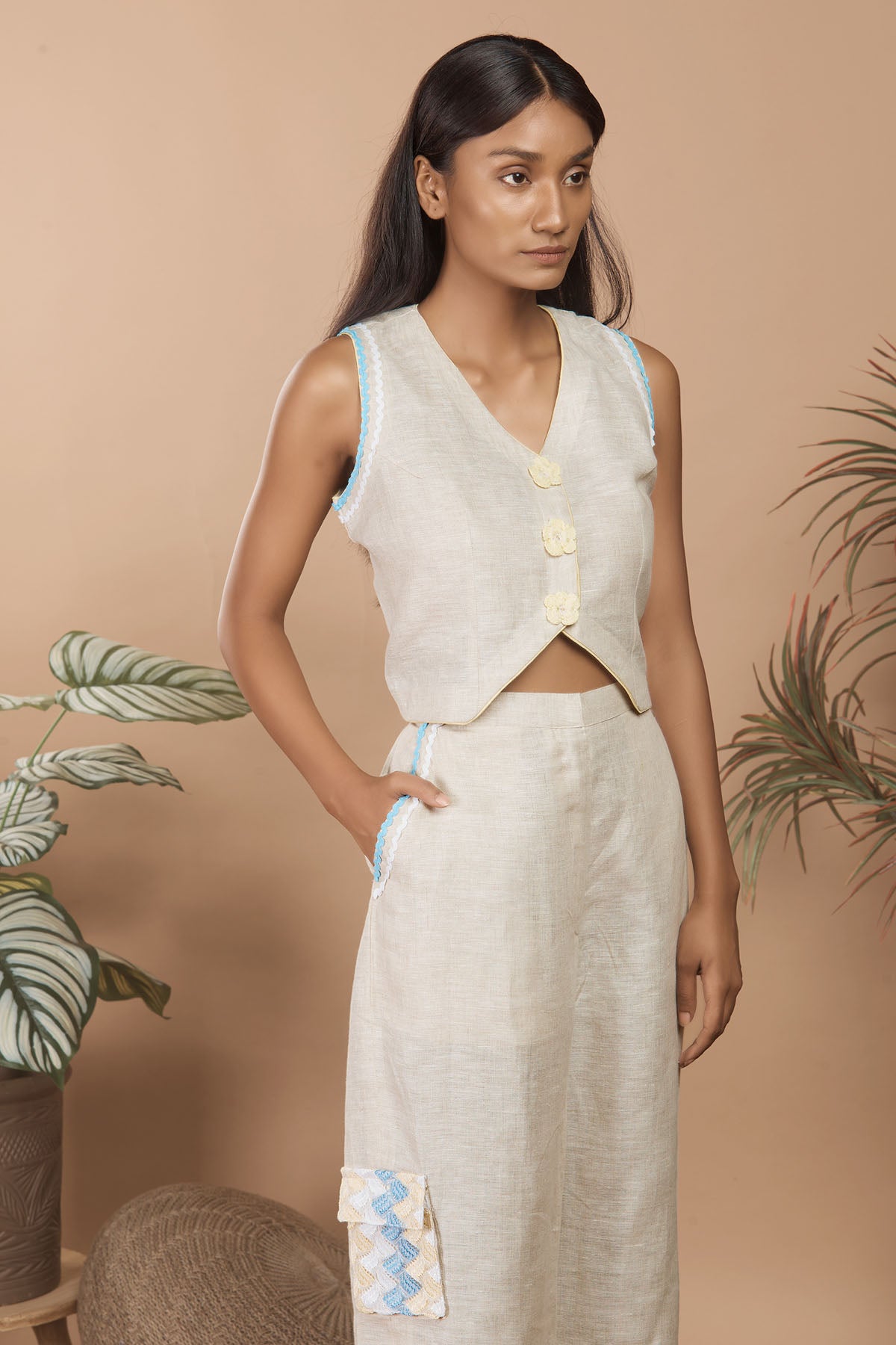 Linen Cream Top & Cargo Pants