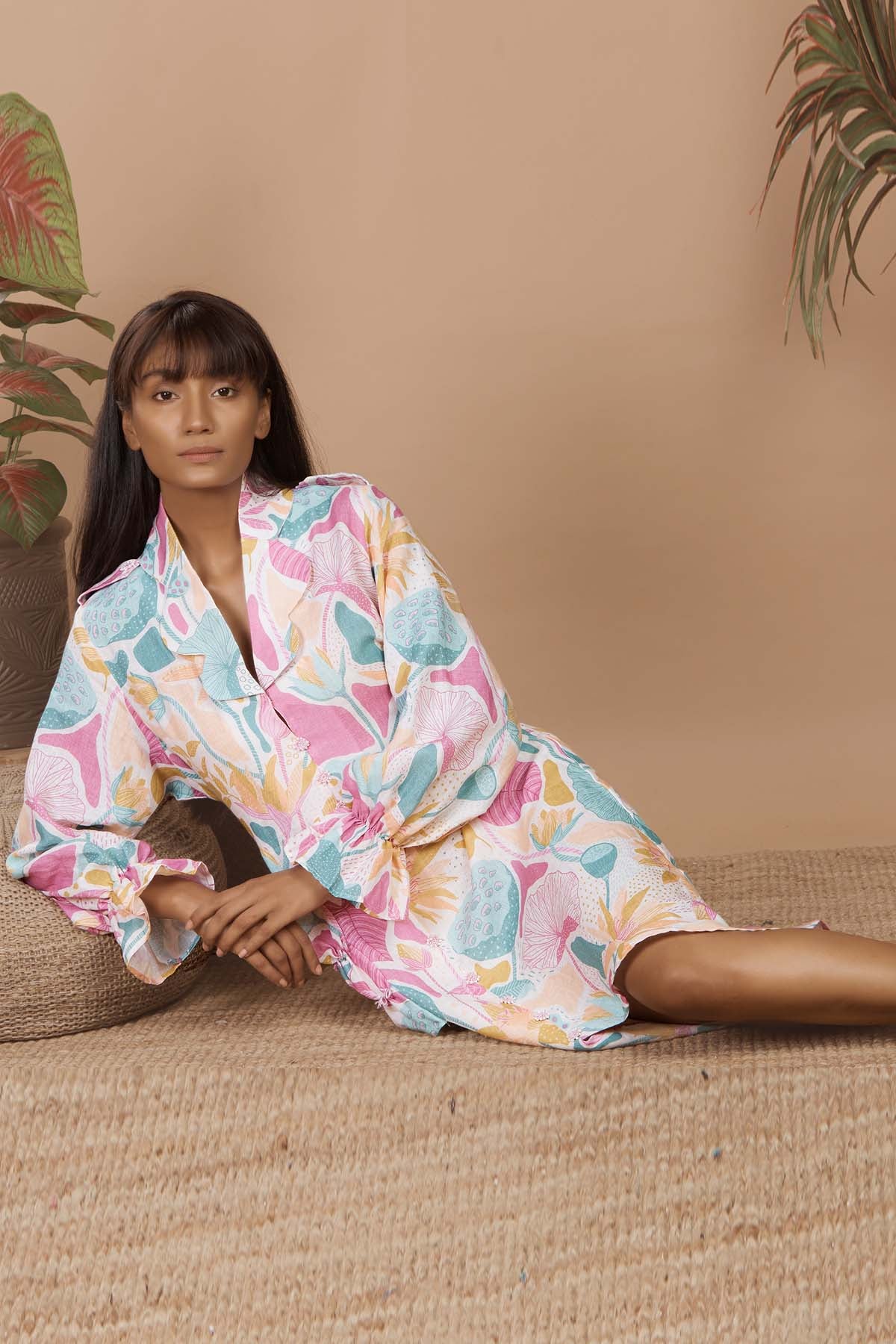 Linen Scallop White Dress