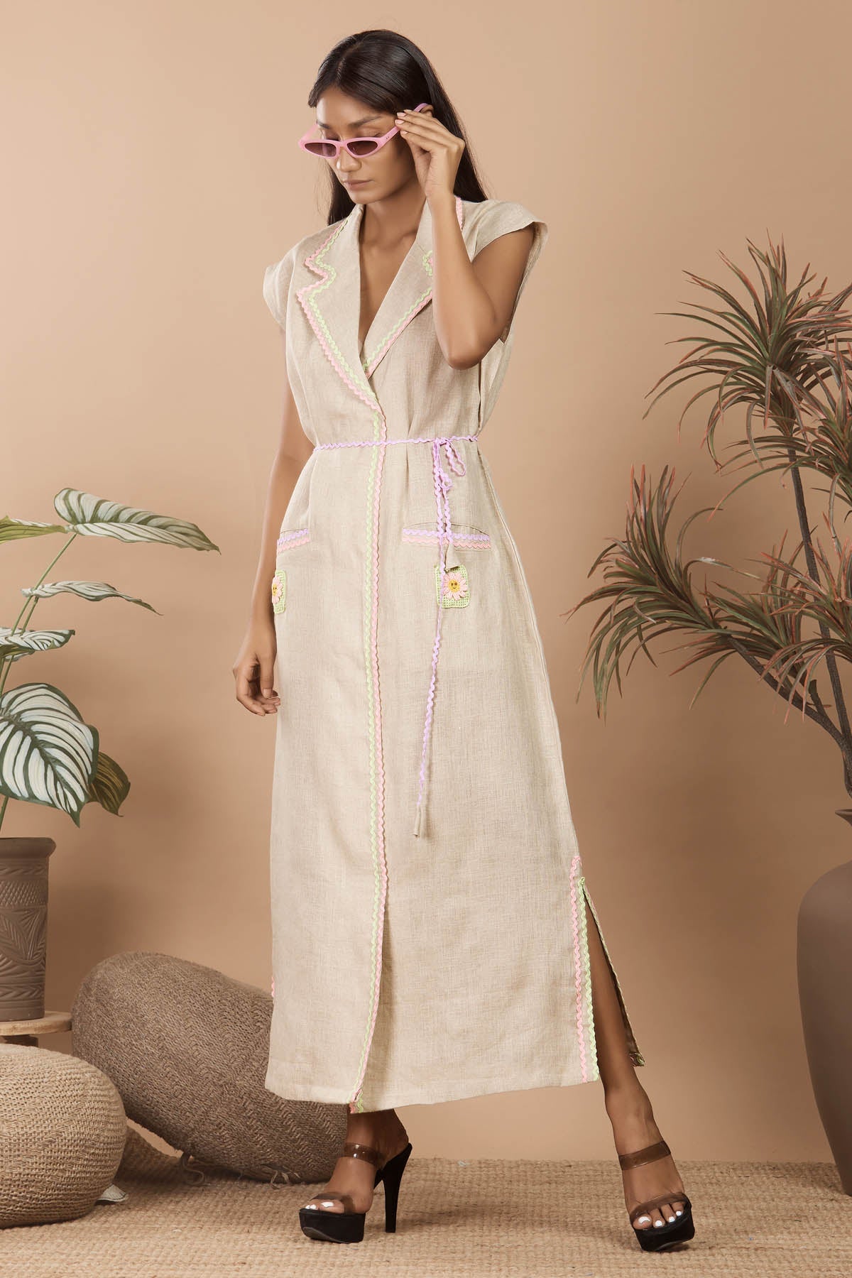 Buy Niyami Effortless Power: Belted Linen Blazer Dress at scrollnshops