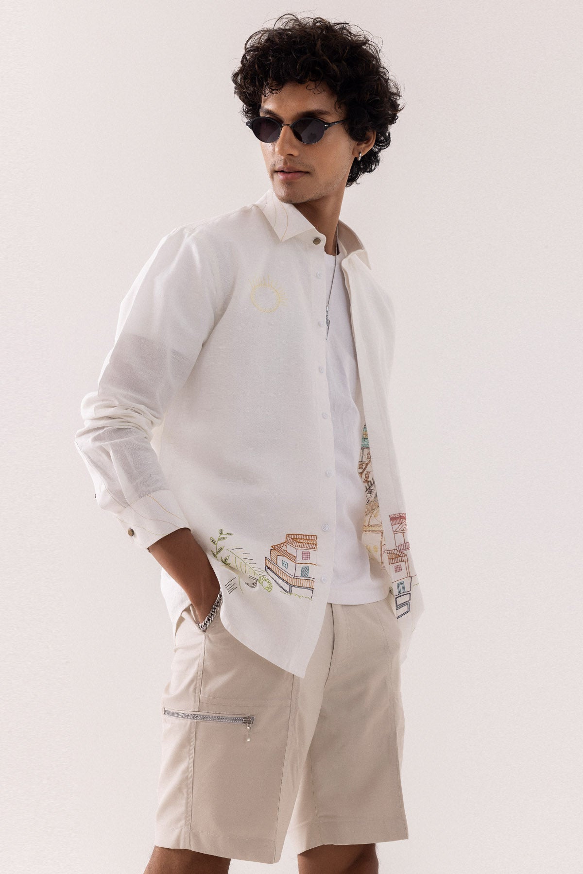 Linen Embroidered Ivory Shirt