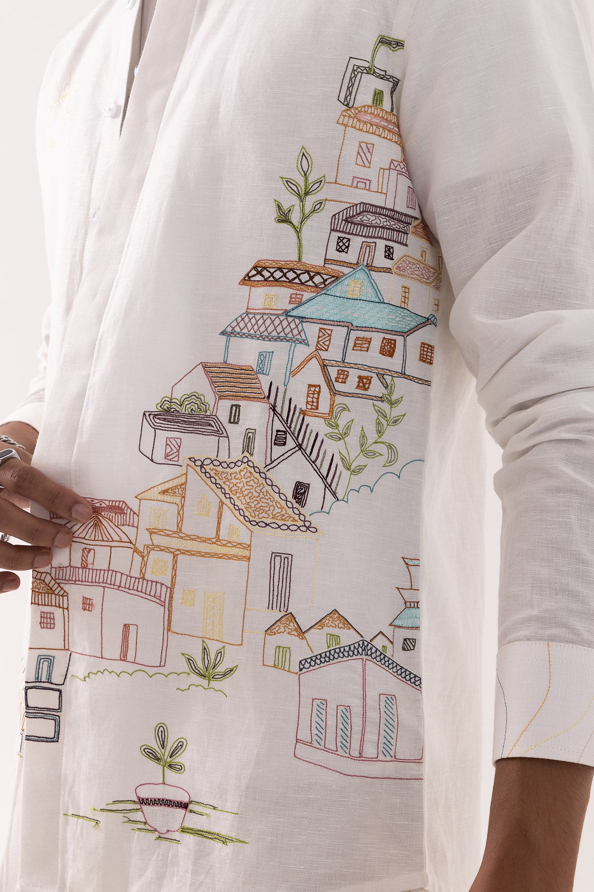 Linen Embroidered Ivory Shirt