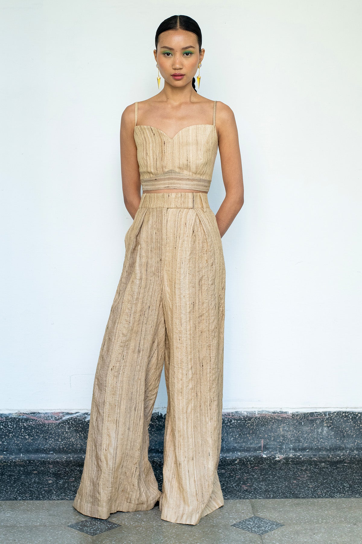 Linen Silk Checkered Jacket Set