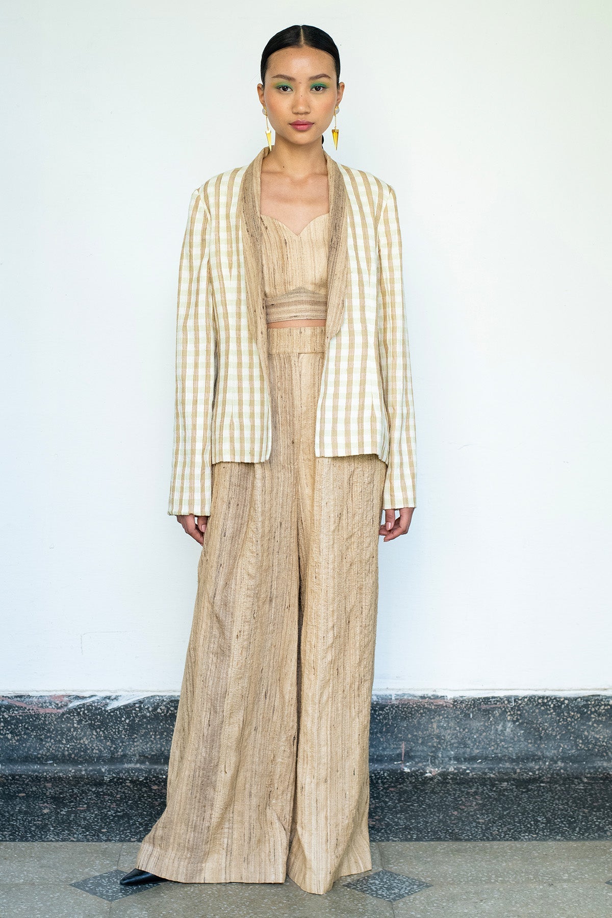 Buy Linen Silk Checkered Jacket Set by Lahario for women online at ScrollnShops