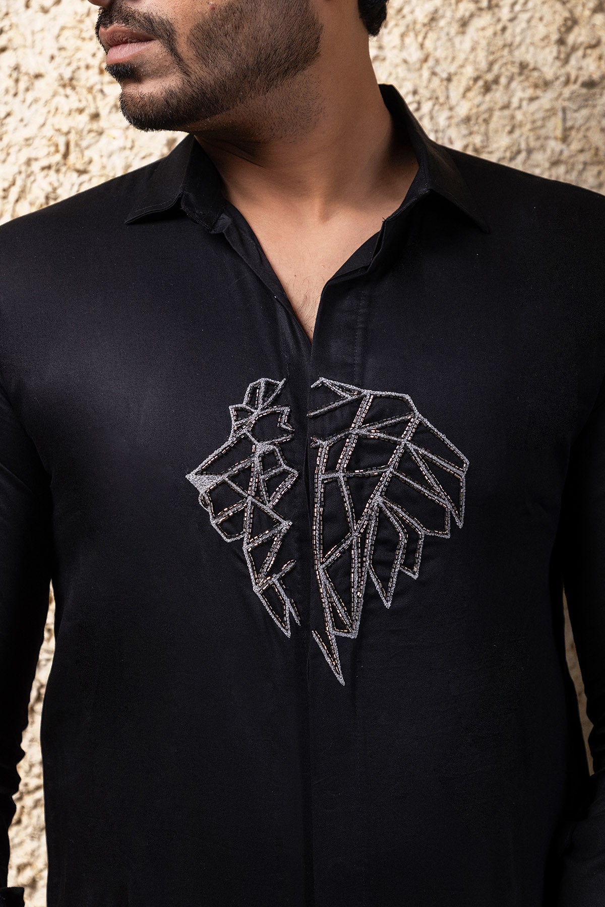 Lion Embroidered Black Shirt