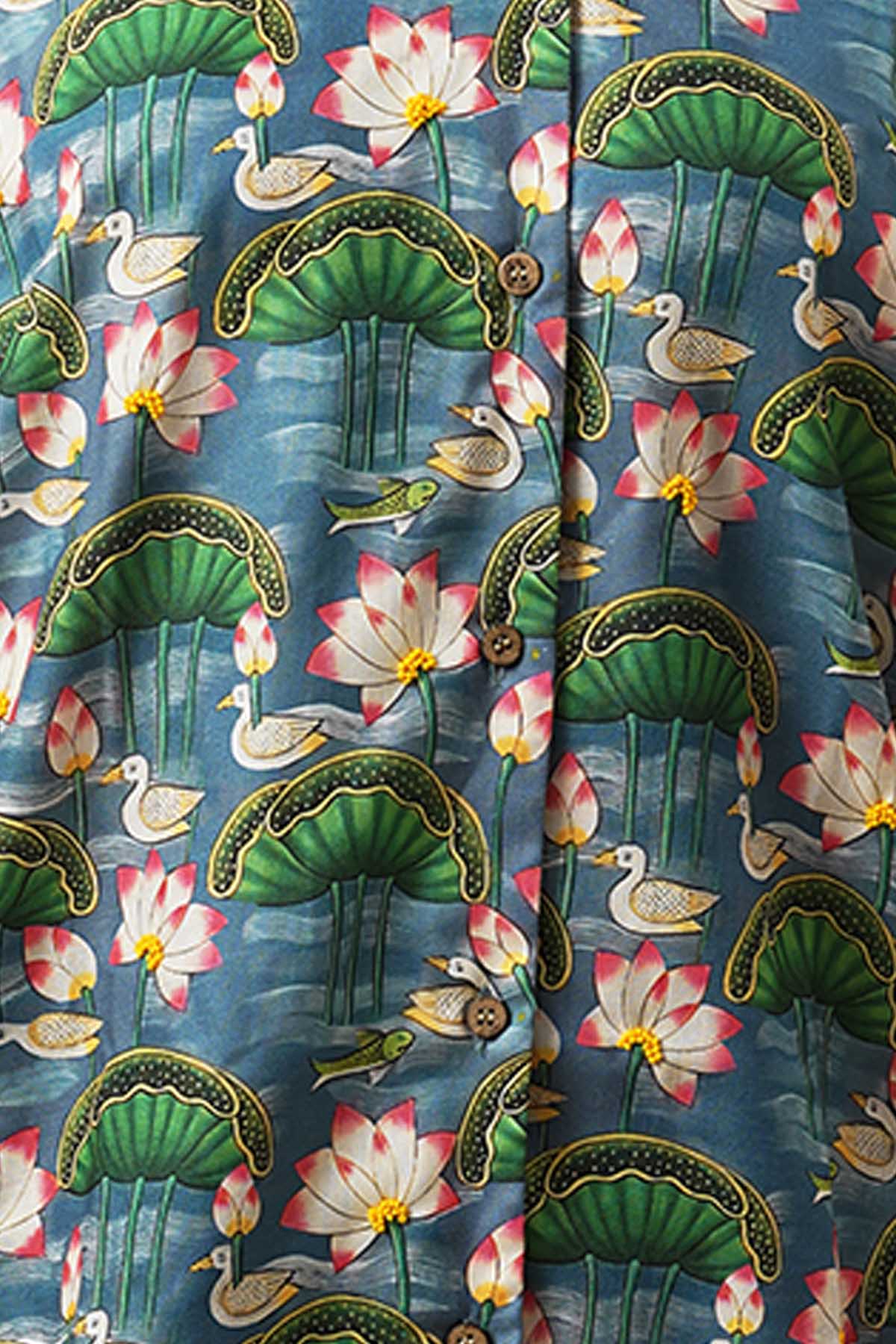 Lotus Print Embroidered Shirt