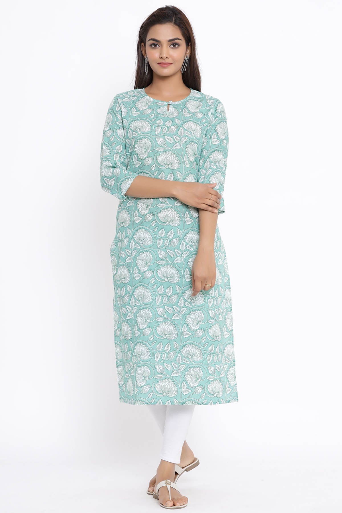 Lotus Print Pure Cotton Kurta