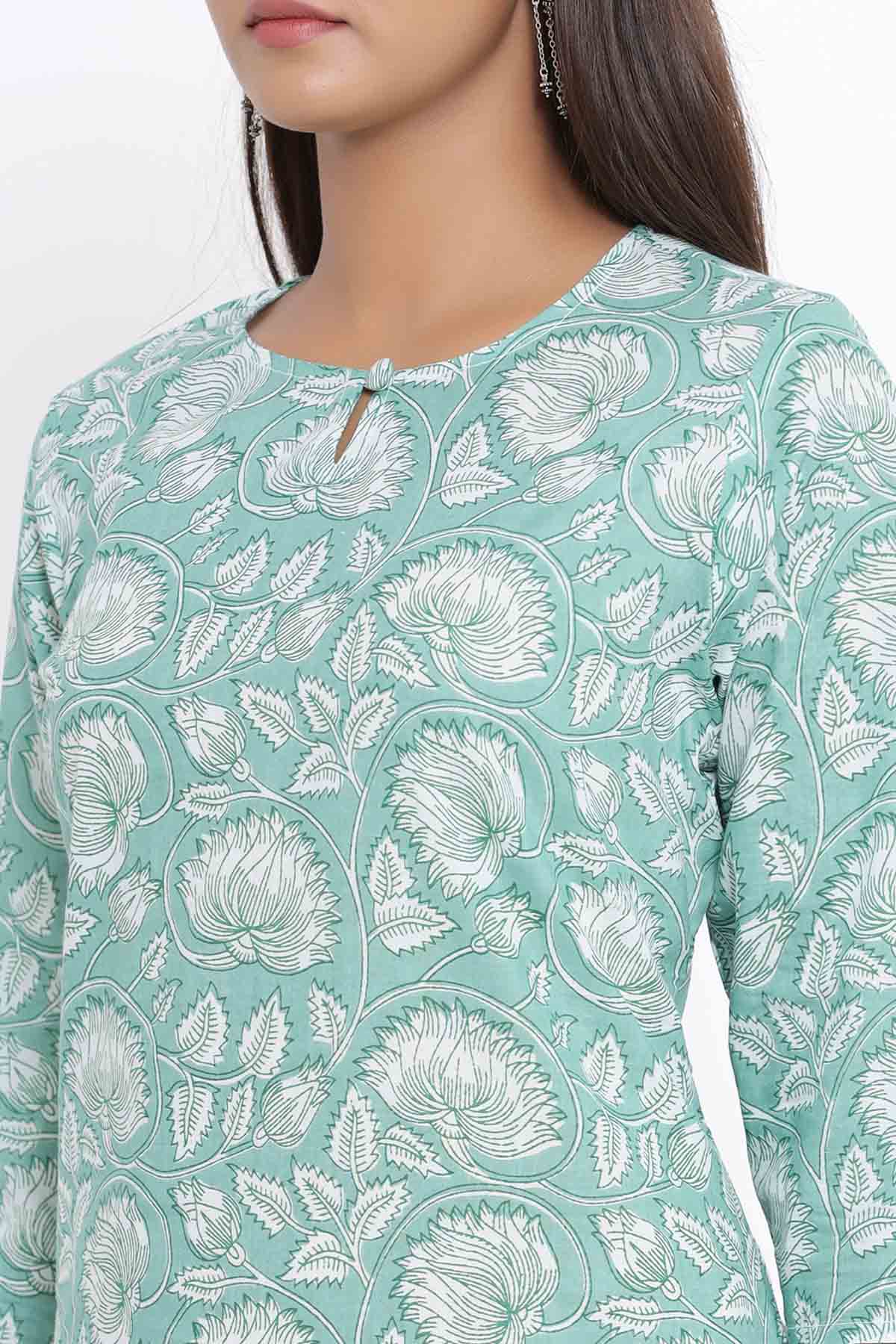 Lotus Print Pure Cotton Kurta